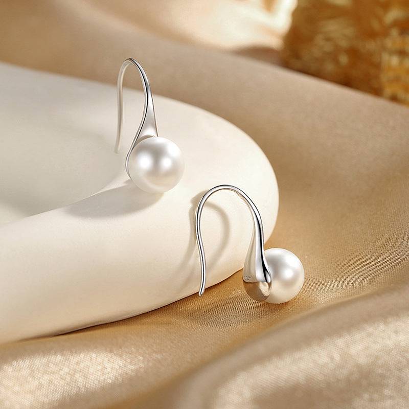 Freshwater White Pearl & Classic Hook Earrings-Silver
