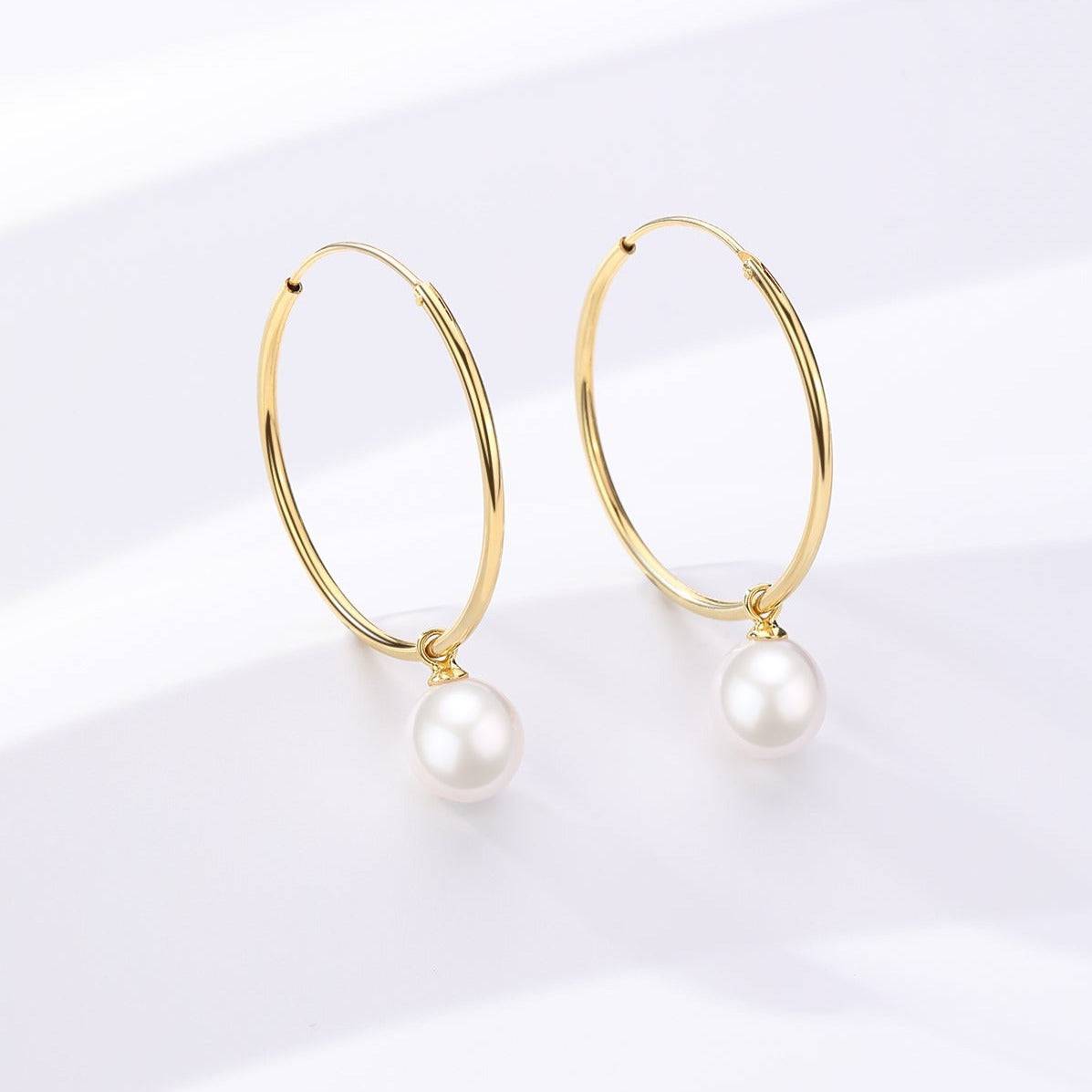 Freshwater Pearl Drop Large Hoop Dangling Earrings