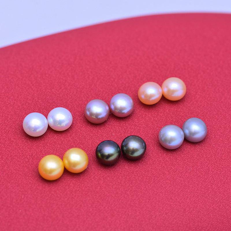 Golden Button Freshwater Pearl Stud Earrings