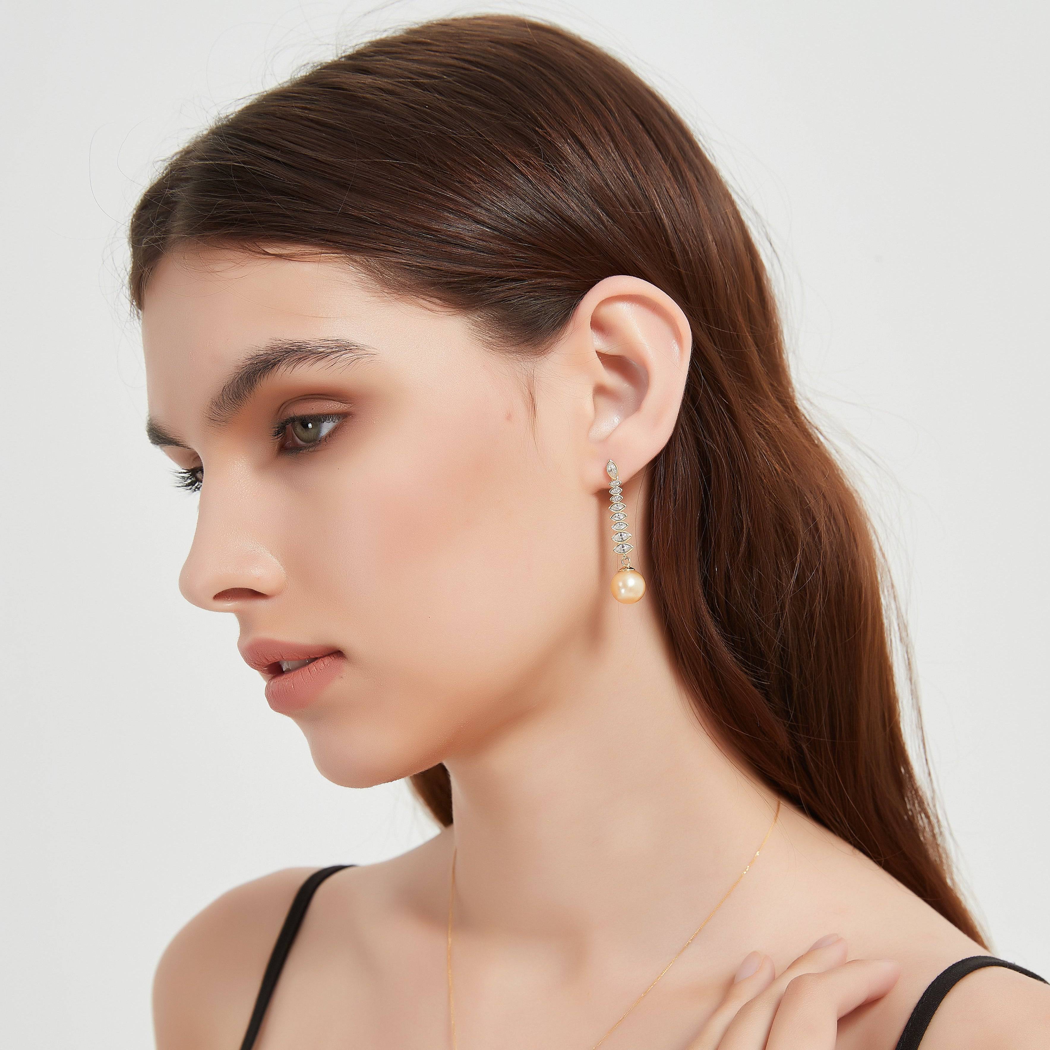 Golden South Sea Pearl & CZ Earrings
