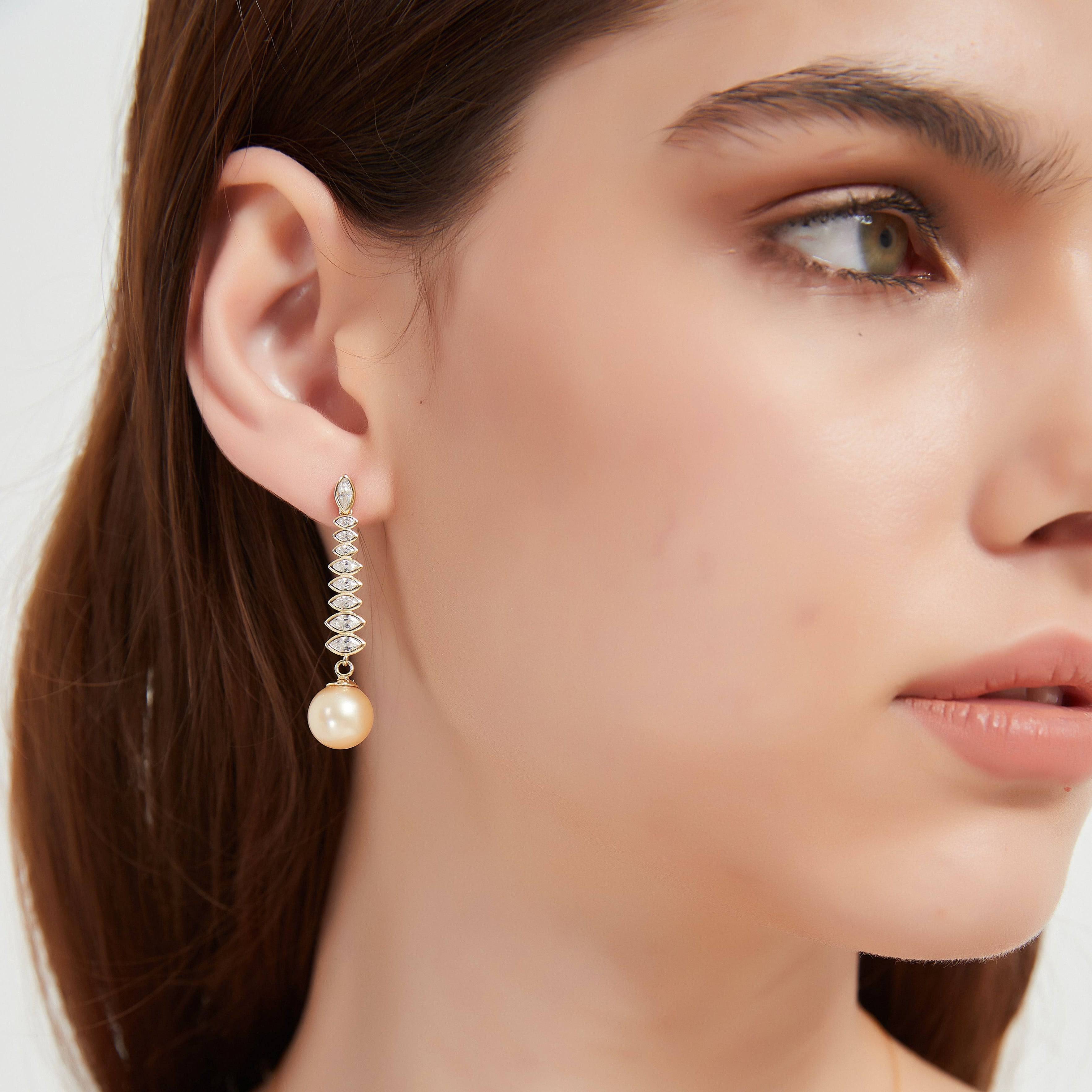 Golden South Sea Pearl & CZ Earrings