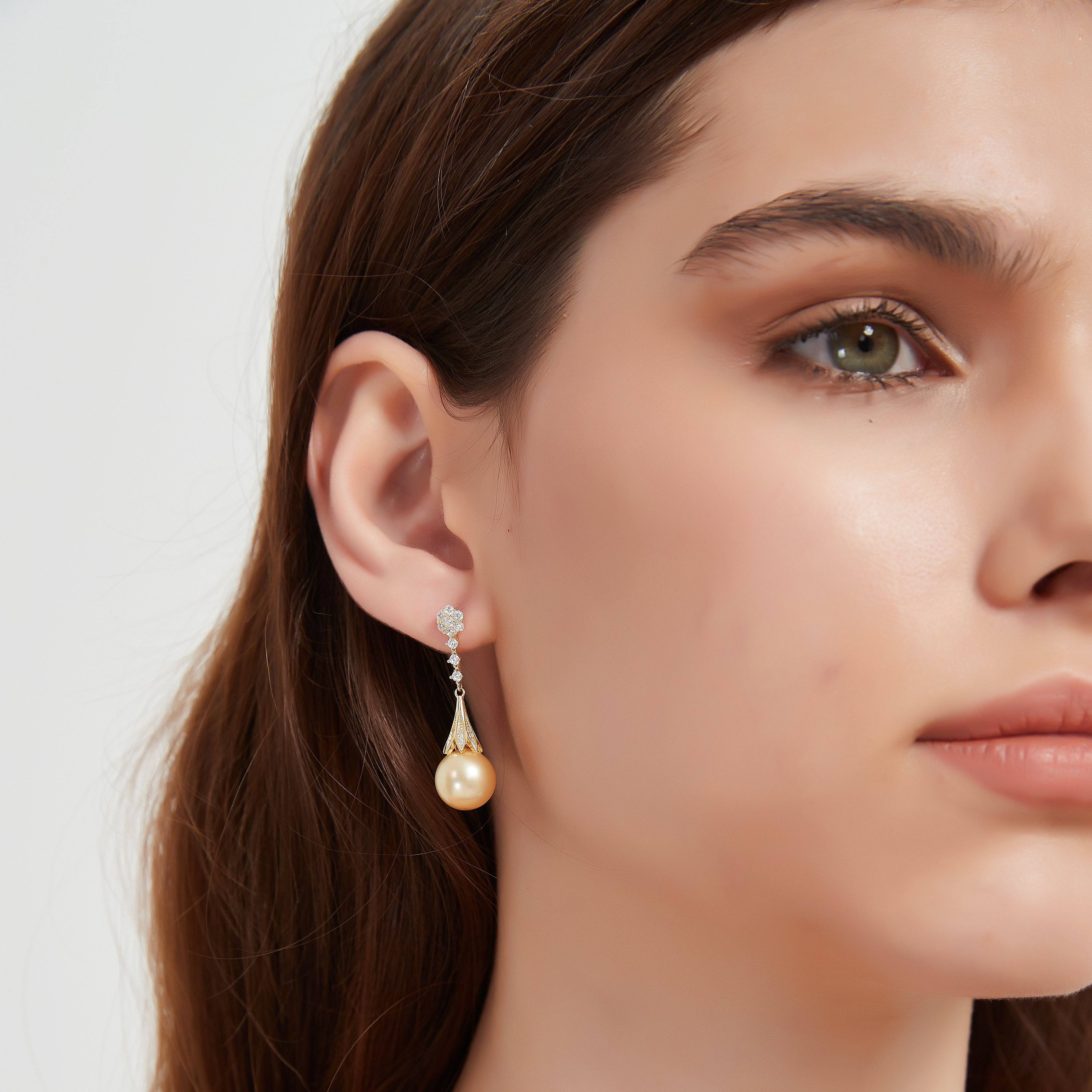Golden South Sea Pearl  & CZ Luise Earrings