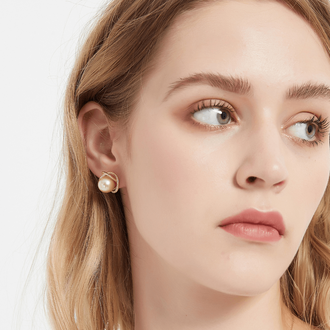 Golden South Sea Pearl & CZ Rose Earrings