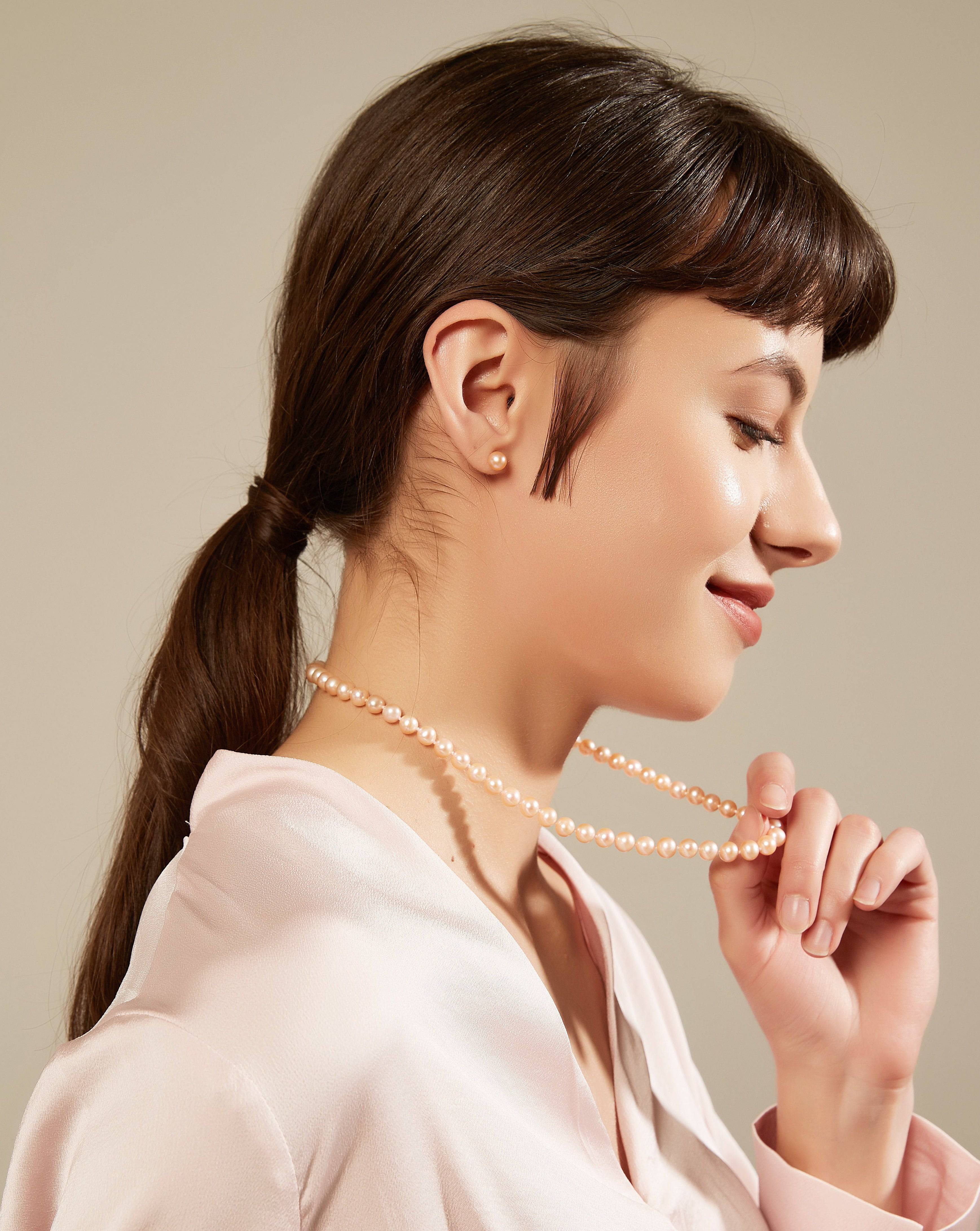 Pink Freshwater Pearl Earrings, 7.5-8.0mm