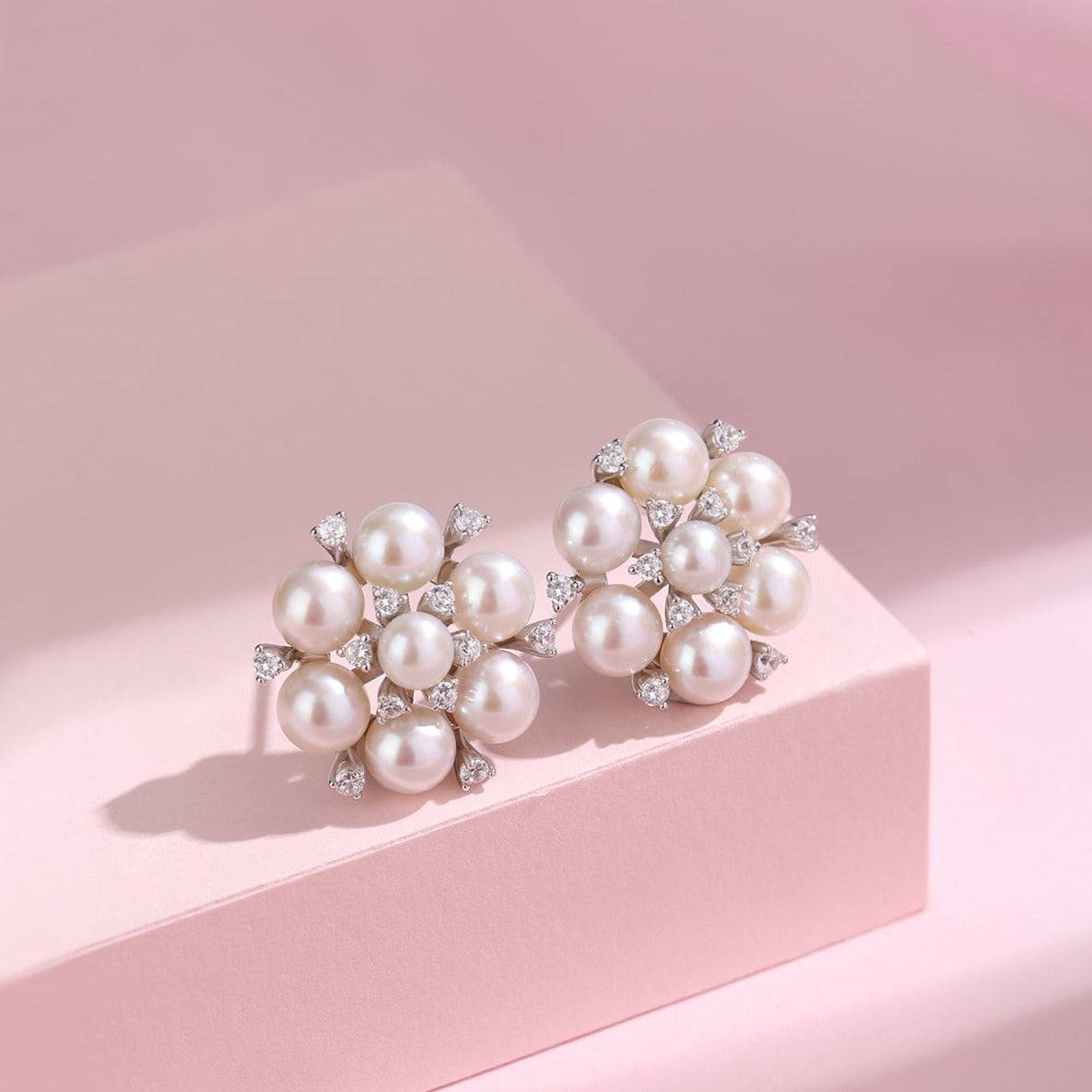 Plum Blossom Multi-Pearl Stud Earrings