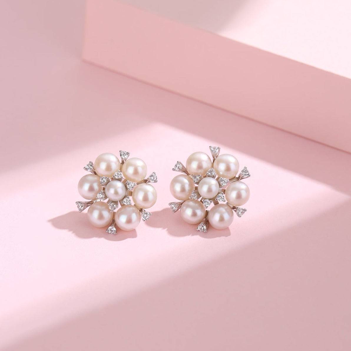 Plum Blossom Multi-Pearl Stud Earrings