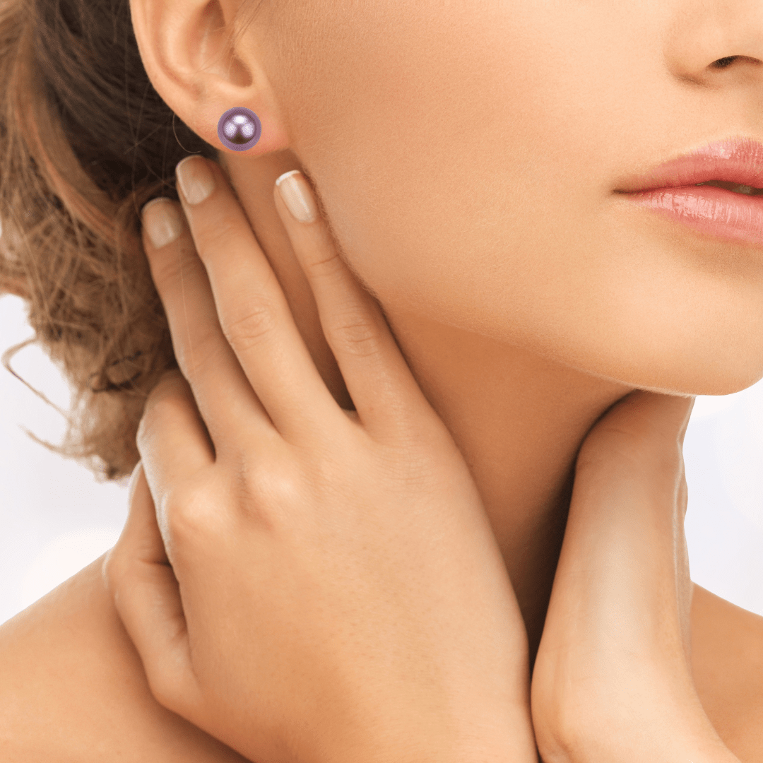 Purple Button Freshwater Pearl Stud Earrings