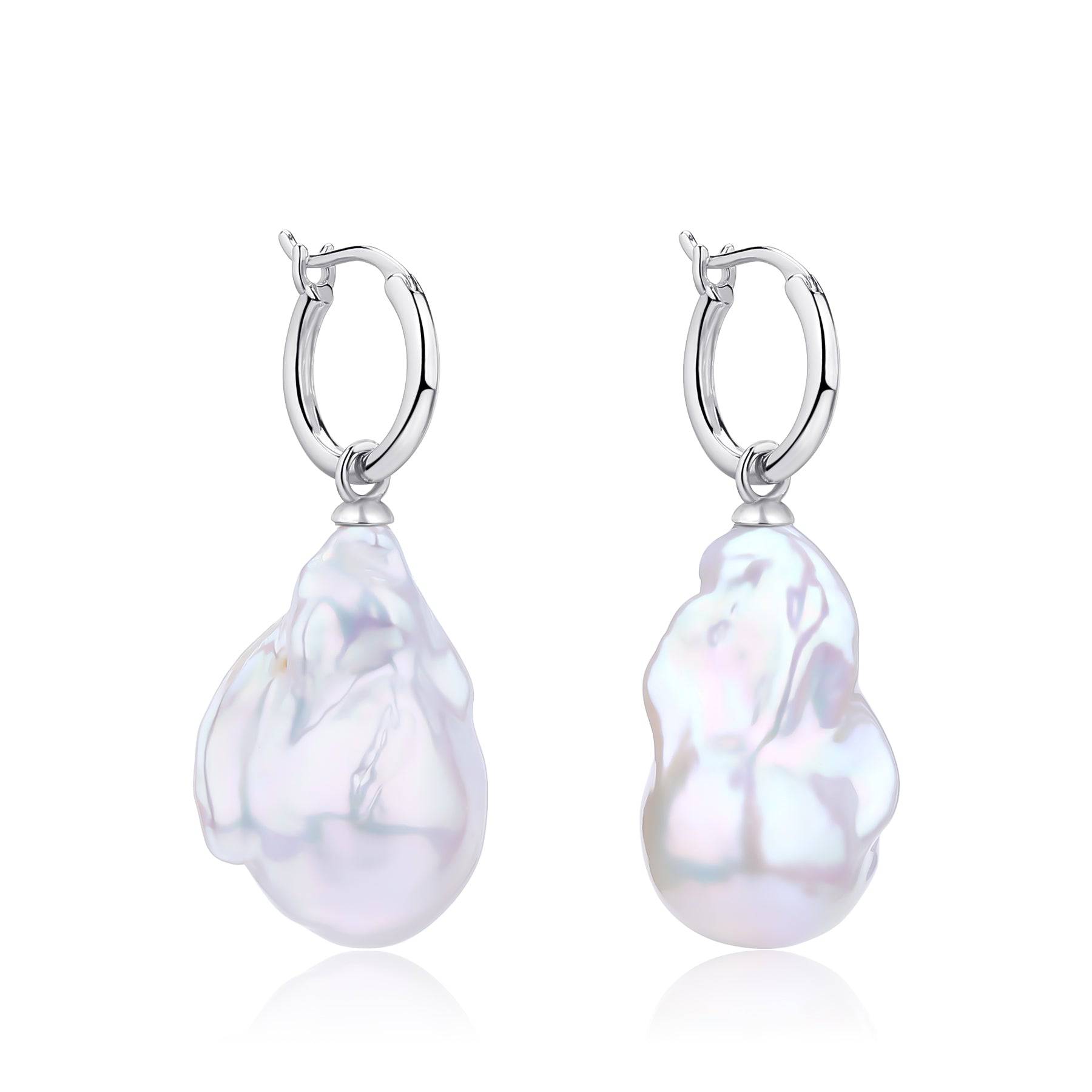 Smooth Hoop Large Baroque Pearl Drop Earrings