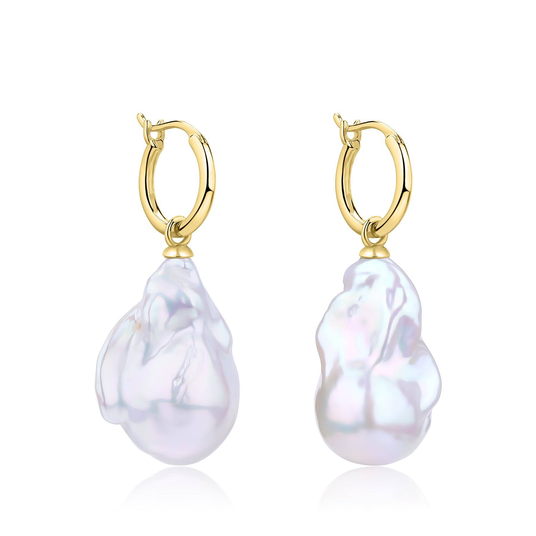 Smooth Hoop Large Baroque Pearl Drop Earrings