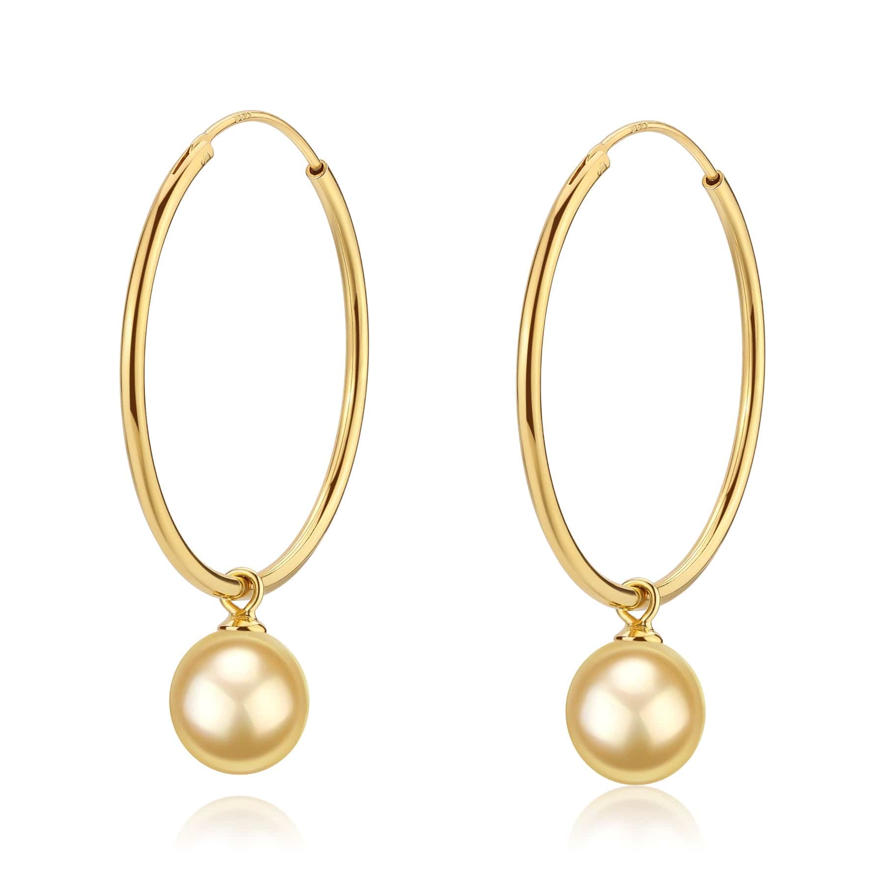 South Sea Golden Pearl Drop Large Hoop Dangling Earrings
