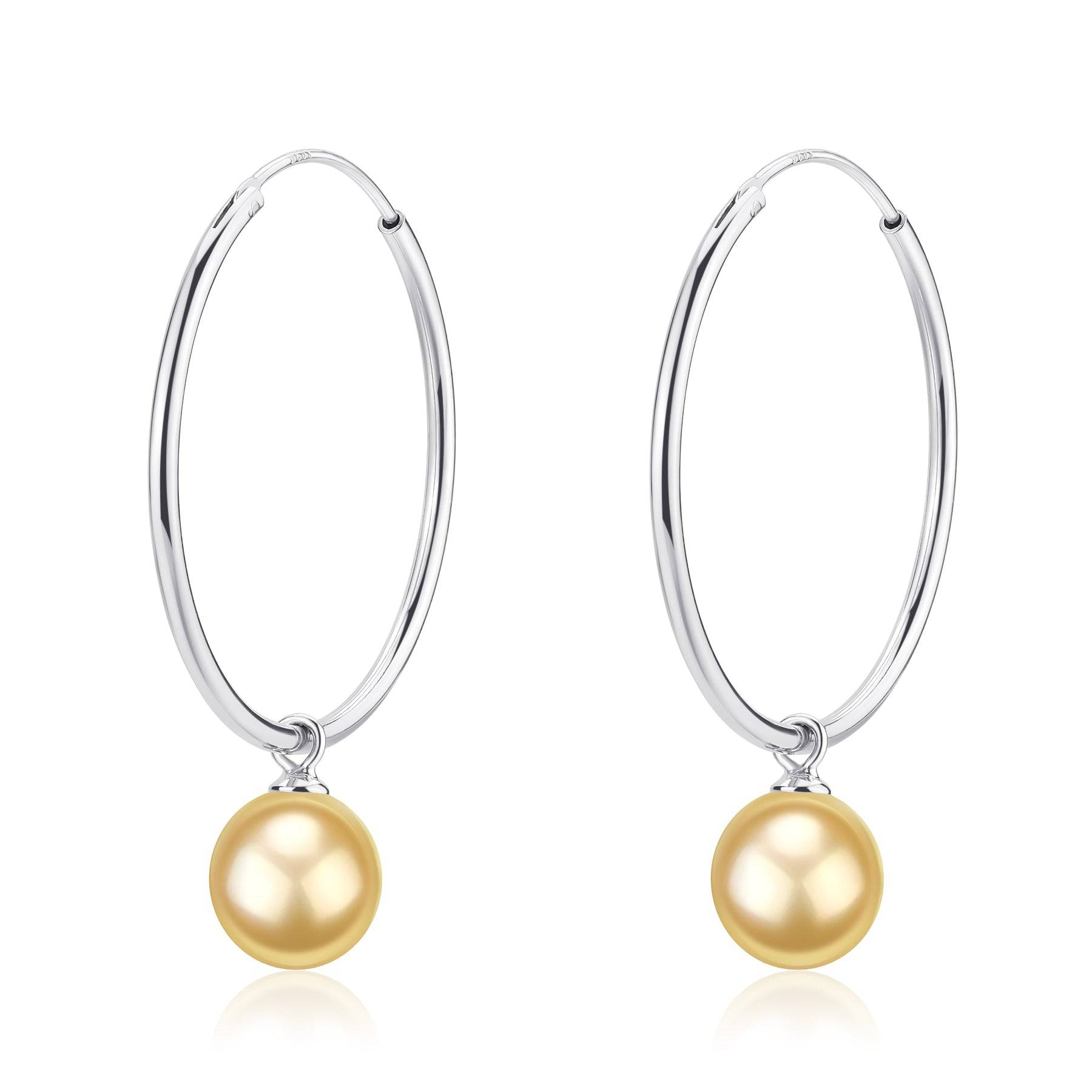 South Sea Golden Pearl Drop Large Hoop Dangling Earrings
