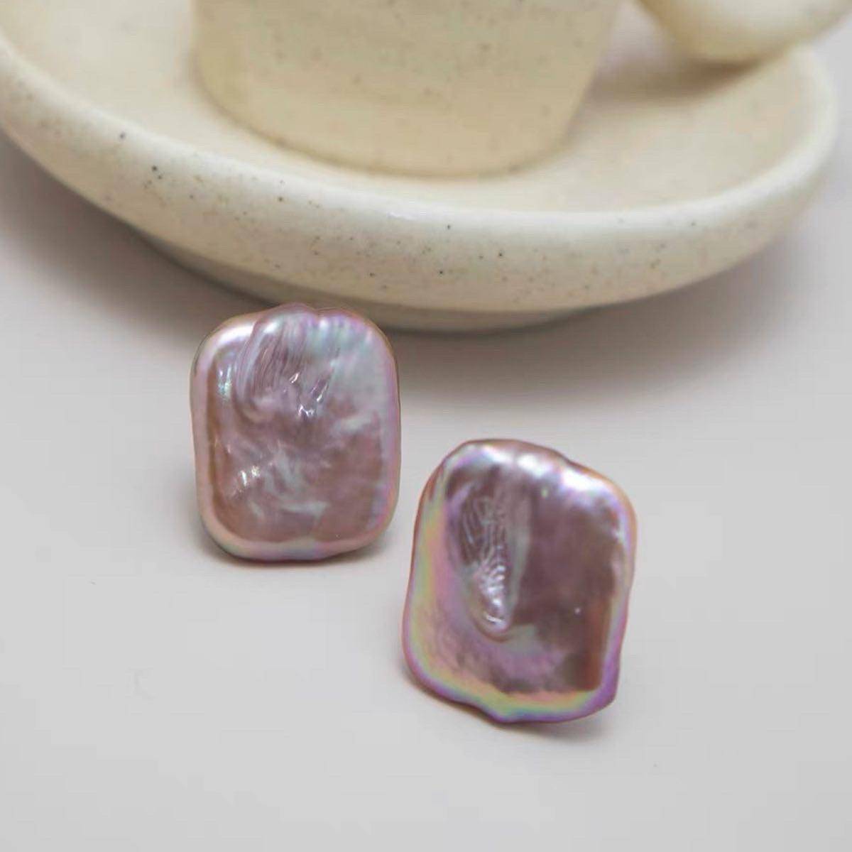 White Baroque Freshwater Pearl Stud Earrings