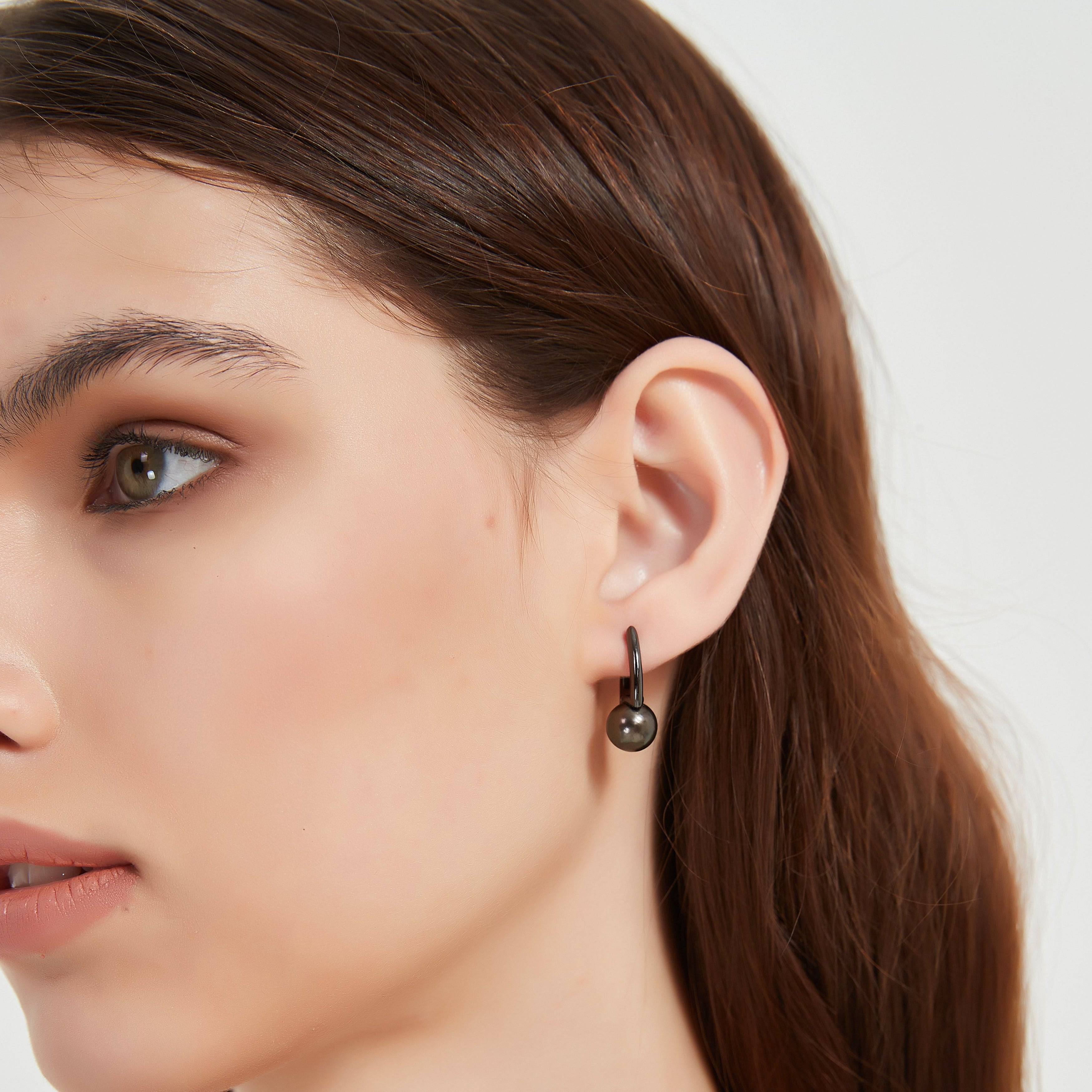 9-10mm Tahitian Pearl & Noir Elegance Barrel Earrings
