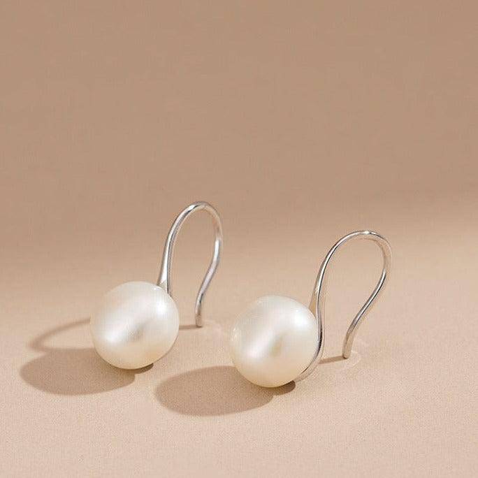 Classic Button Freshwater Pearl Classic Hook Earrings