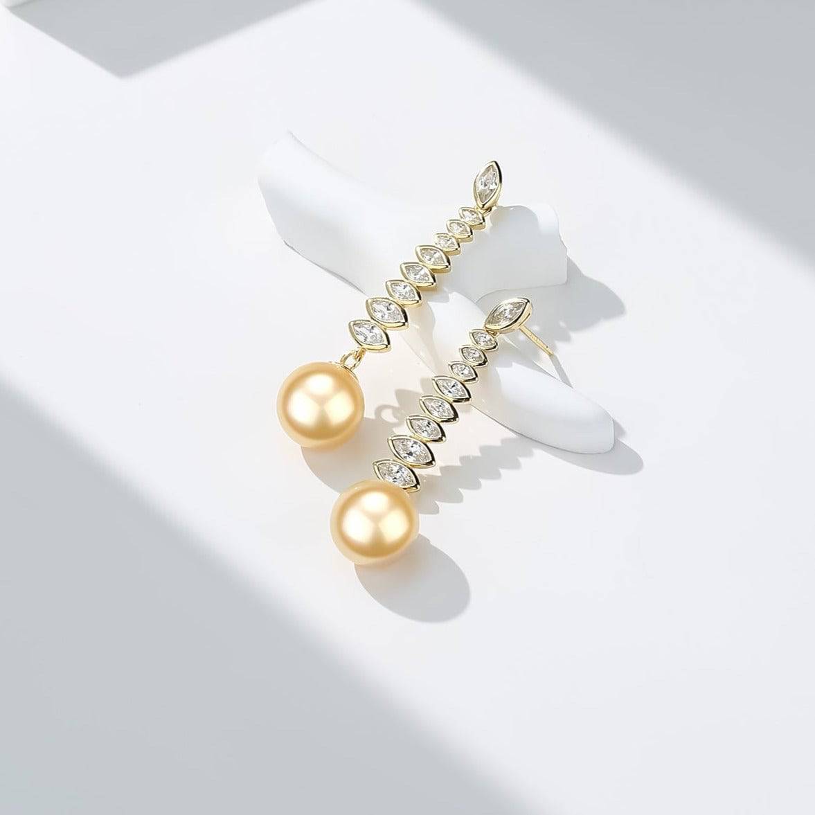 Golden South Sea Pearl & CZ Earrings