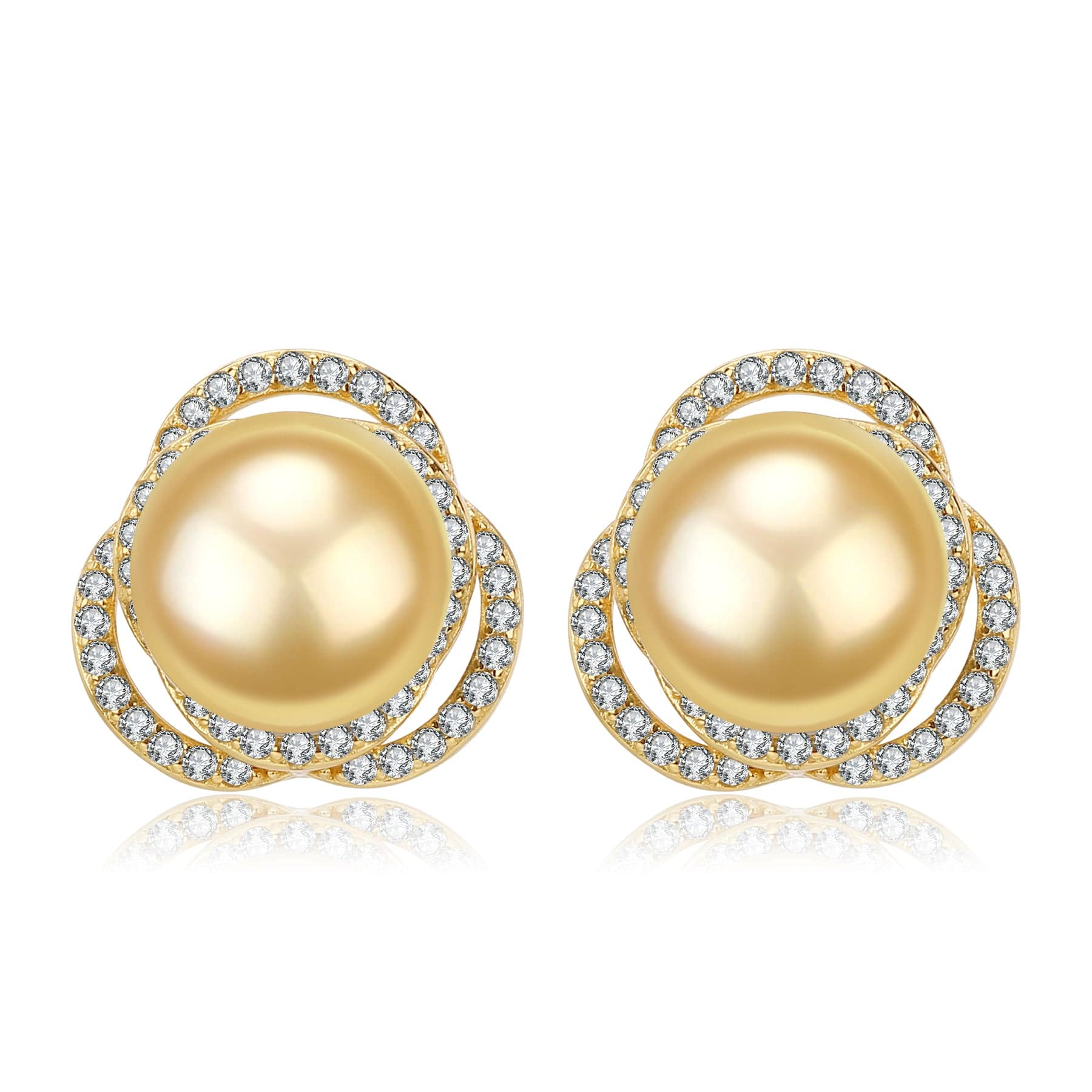 Golden South Sea Pearl & CZ Rose Earrings