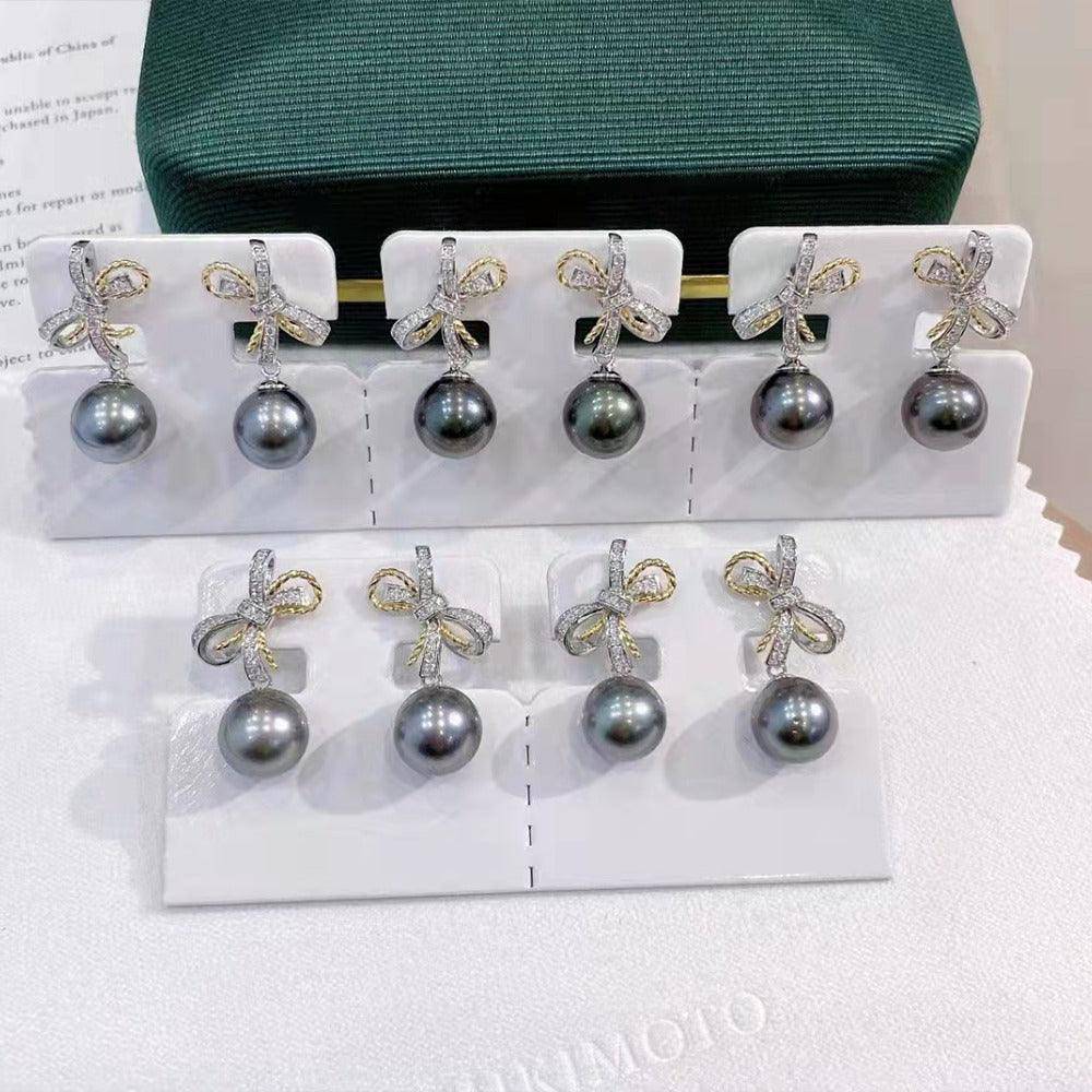 Tahitian South Sea Pearl & CZ Bow Earrings