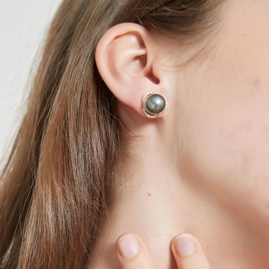 Tahitian South Sea Pearl & CZ Earrings