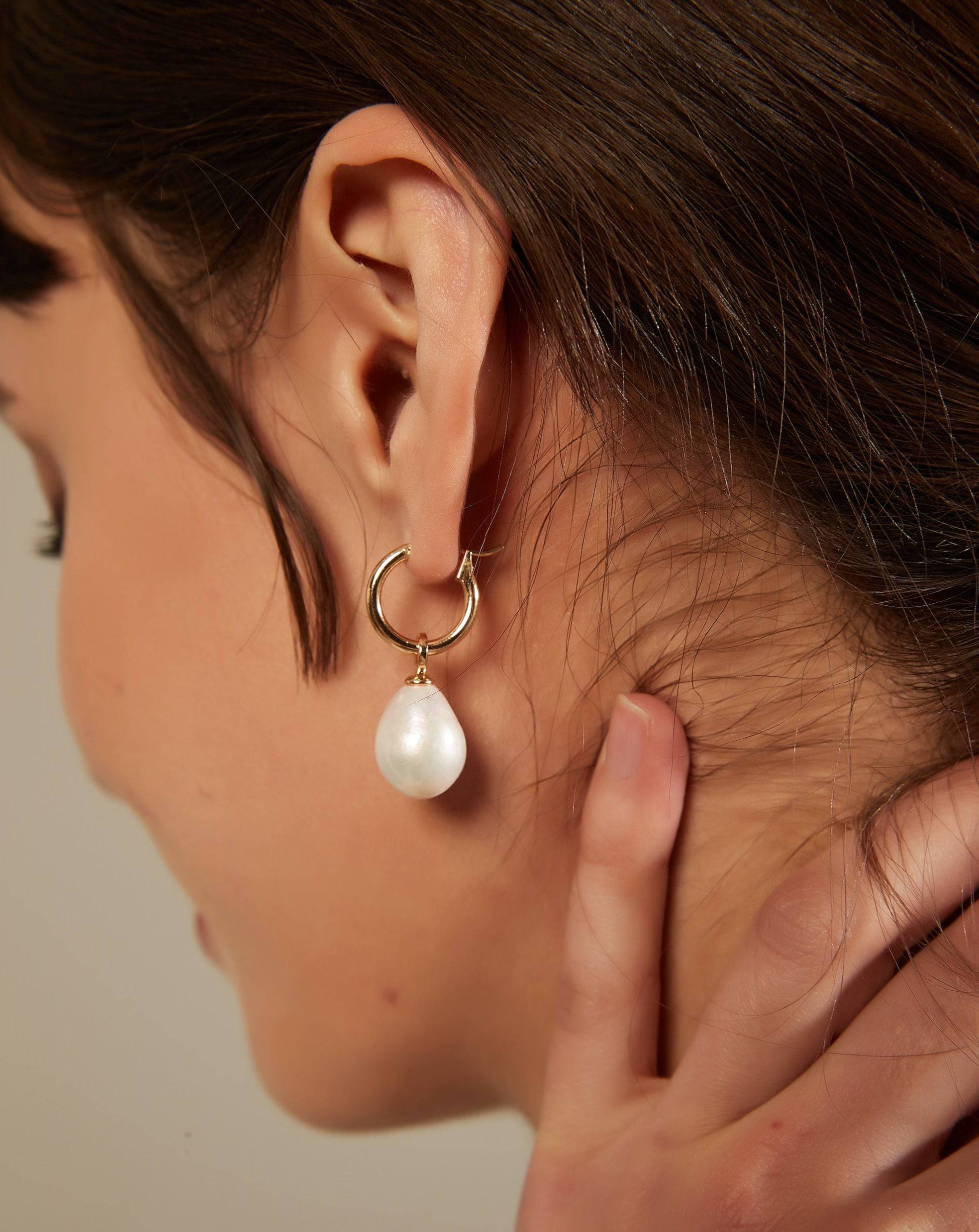 Versatile Drop Shaped Pearl Hoop Earrings
