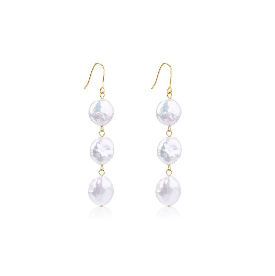 Triple Coin Pearl Drop Earrings
