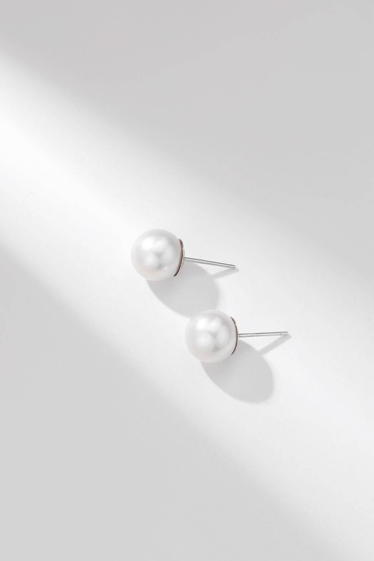 Timeless AAAA White Freshwater Round Pearl Stud Earrings