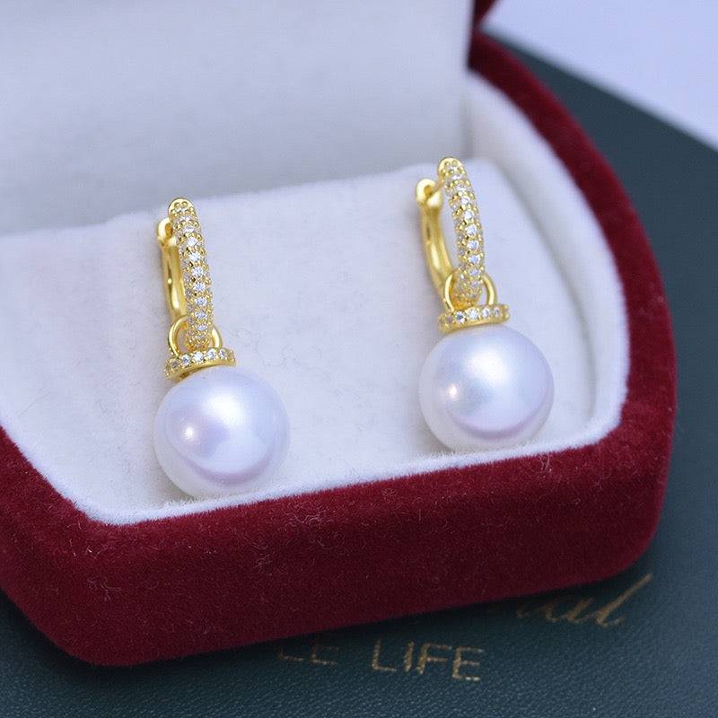 11-12mm Freshwater Pearl & Kate CZ Hoop Earrings