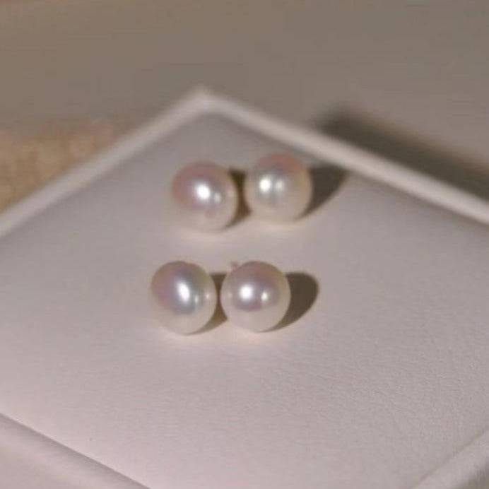 7-8mm Classic Button Freshwater Pearl Stud Earrings
