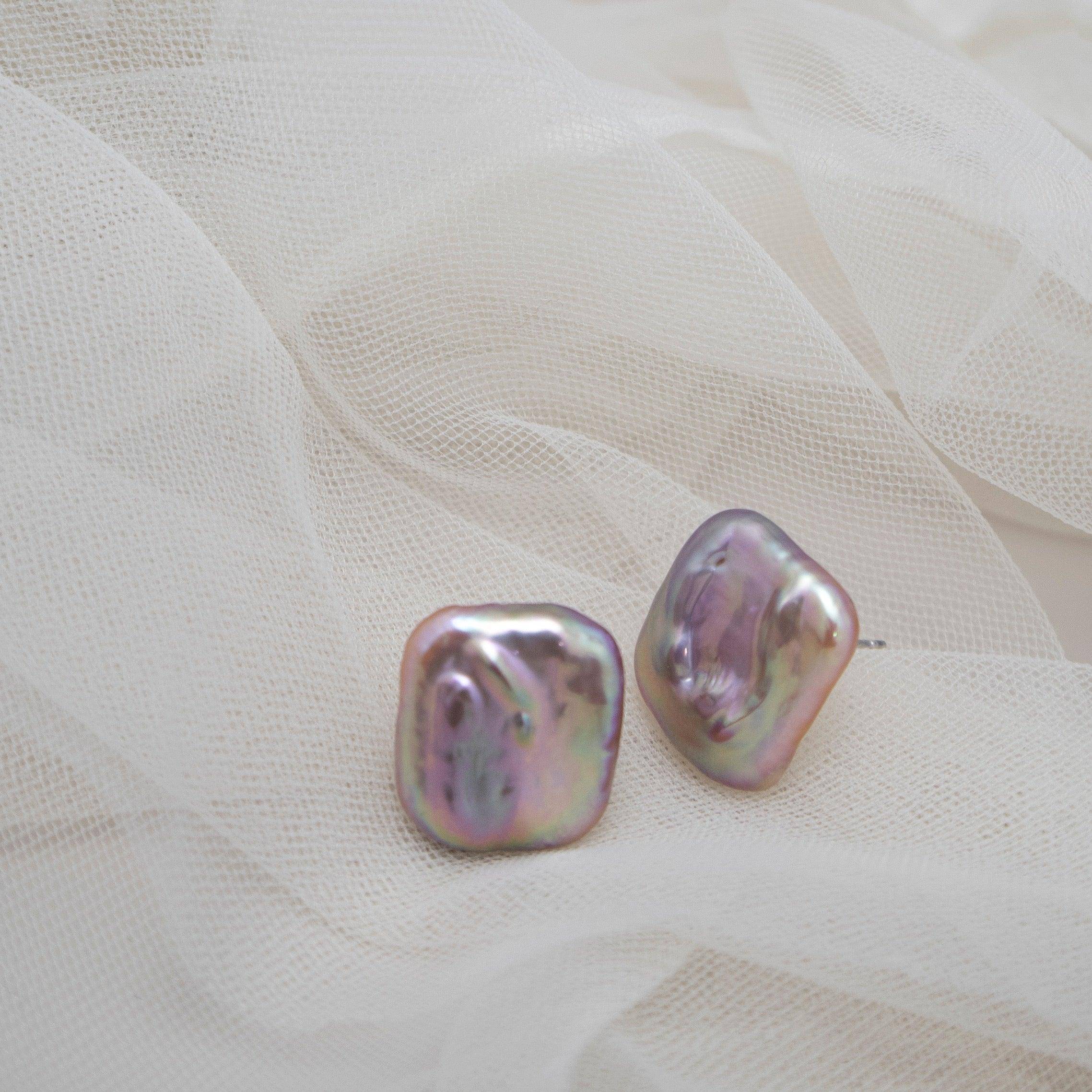White Baroque Freshwater Pearl Stud Earrings