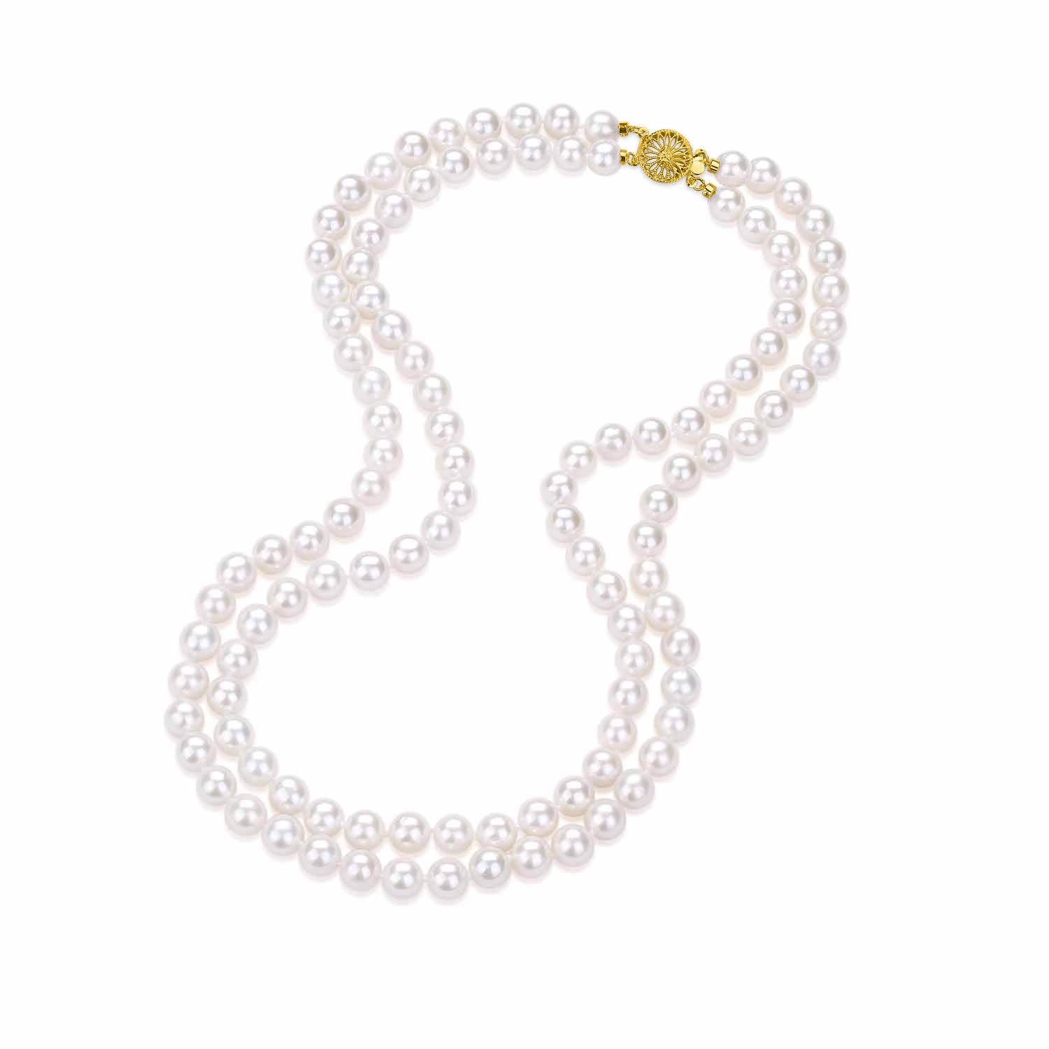 White Freshwater Double Strand Pearl Necklace, 7.5-8.0mm