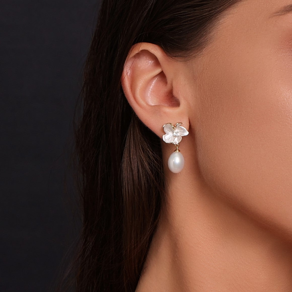Magnolia Enamel Pearl Drop Earrings