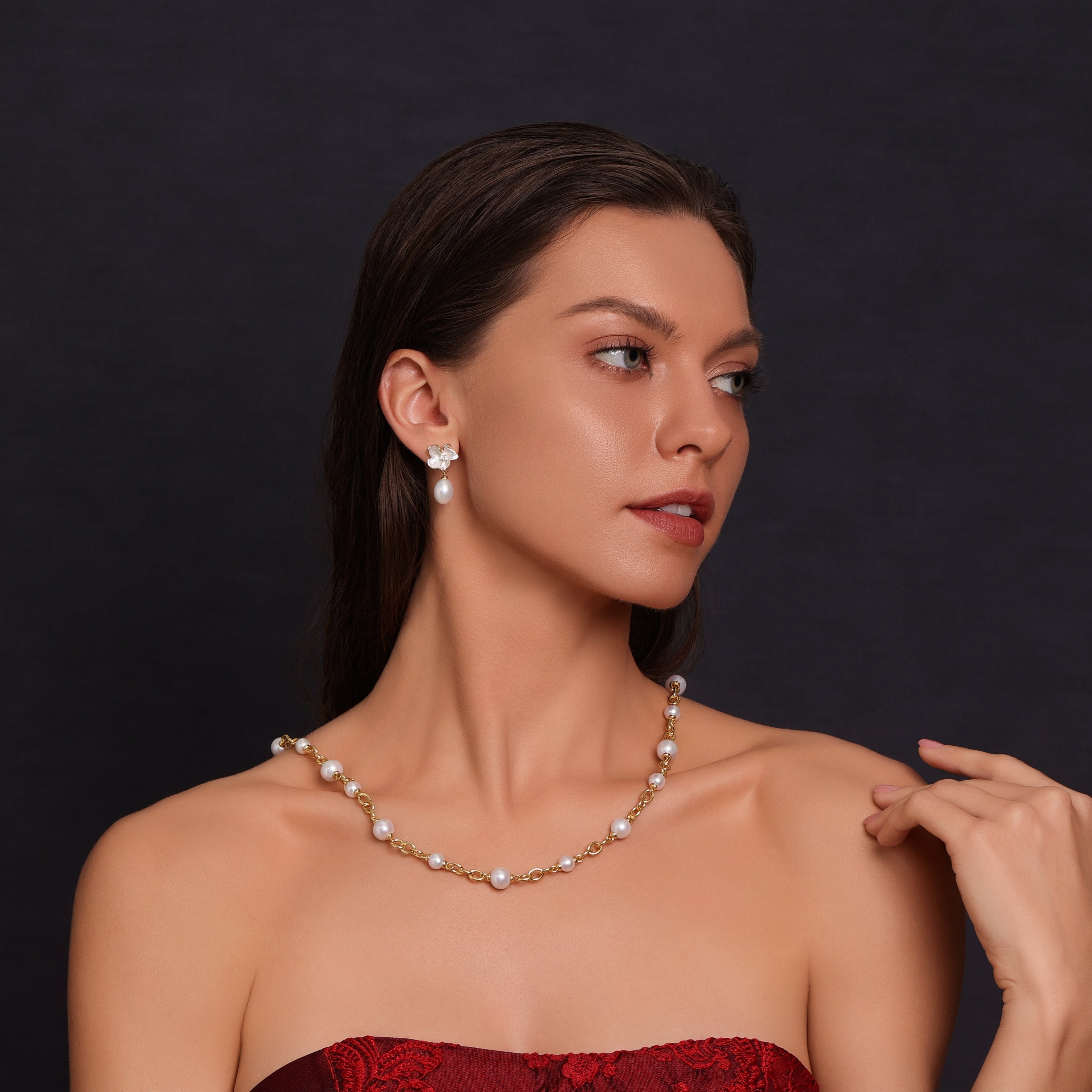 Magnolia Enamel Pearl Drop Earrings