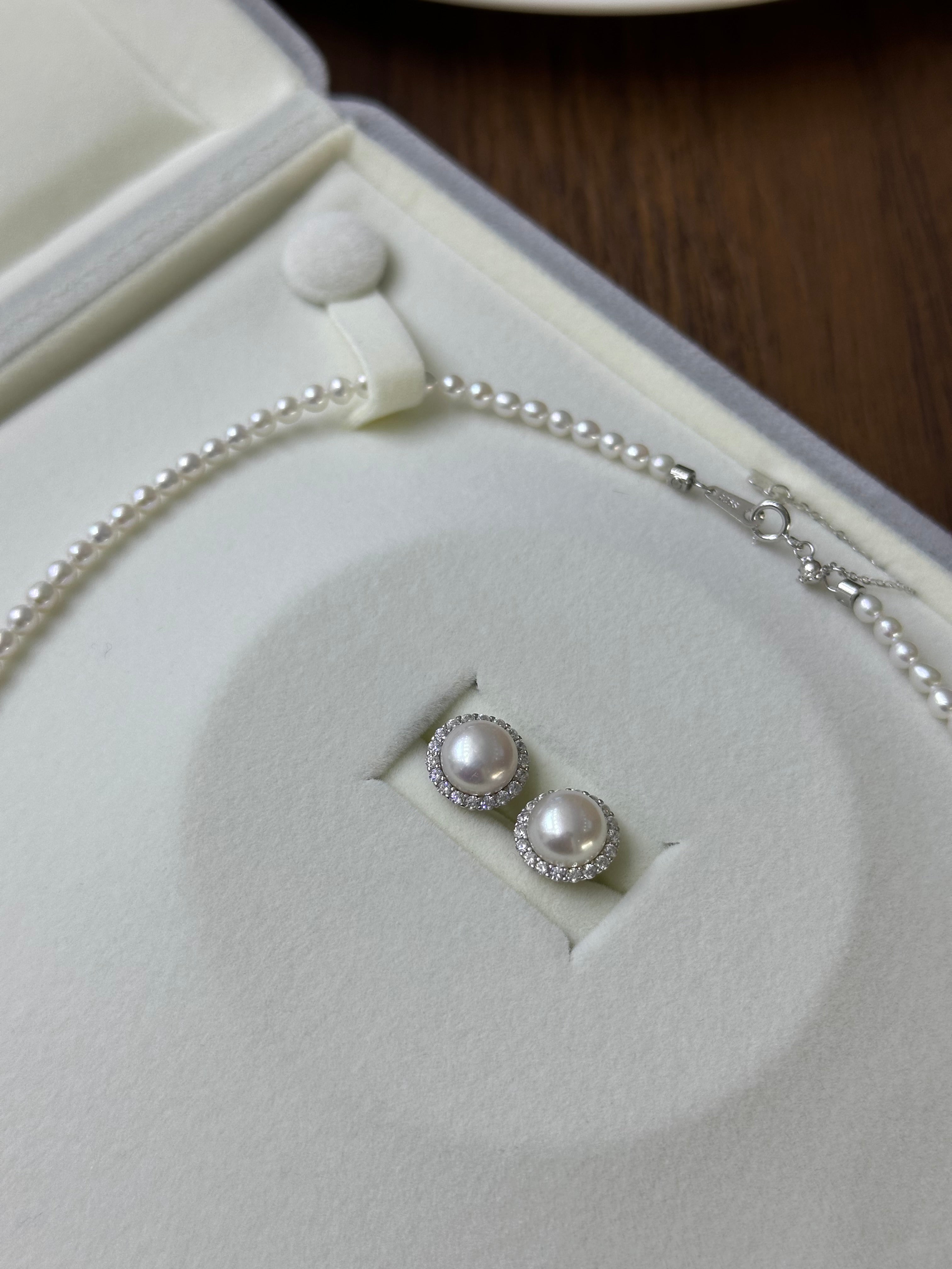 Sunflower Freshwater Pearl Necklace, Earrings Set