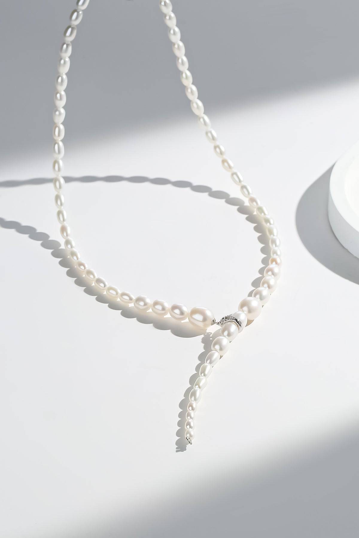 3-7mm Freshwater Snake Style Rice Pearl Necklace