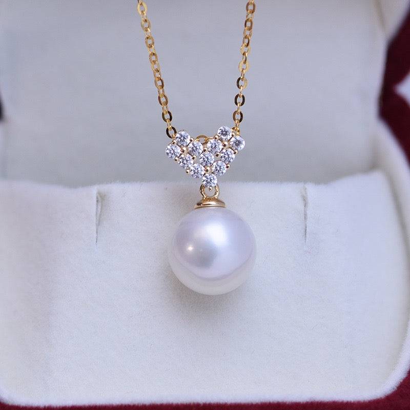 10-11mm Freshwater Pearl & CZ Heart-Shaped Necklace