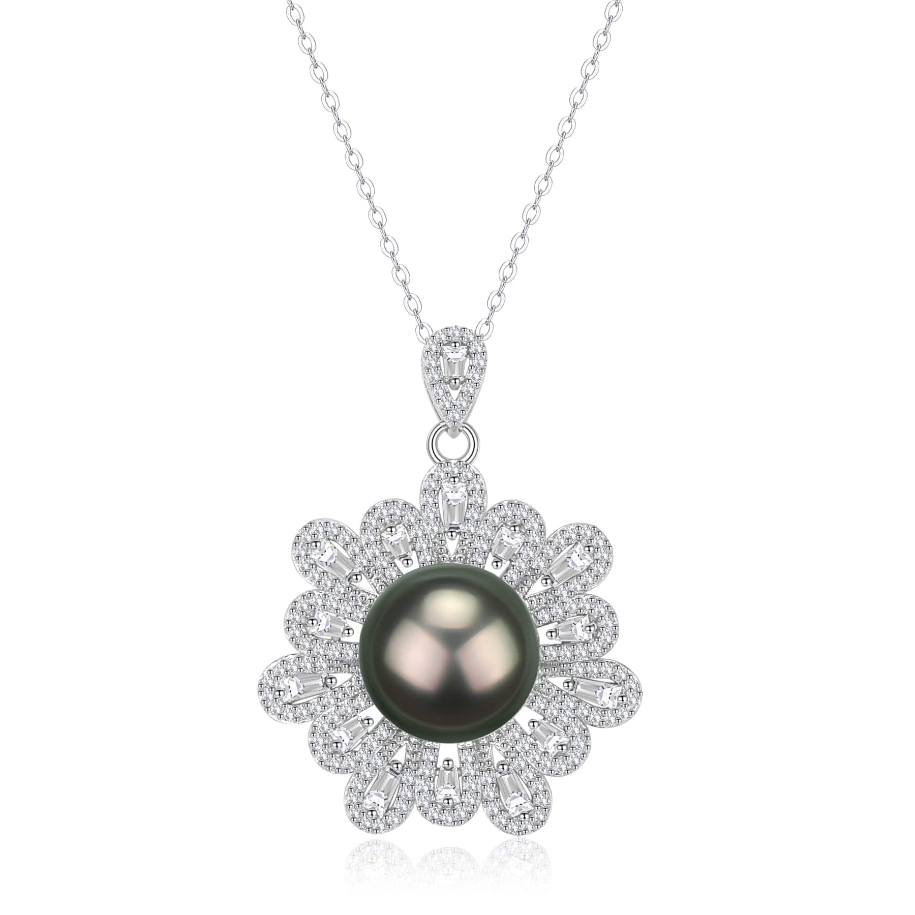 11-12mm Tahitian Pearl Floral Pendant Necklace