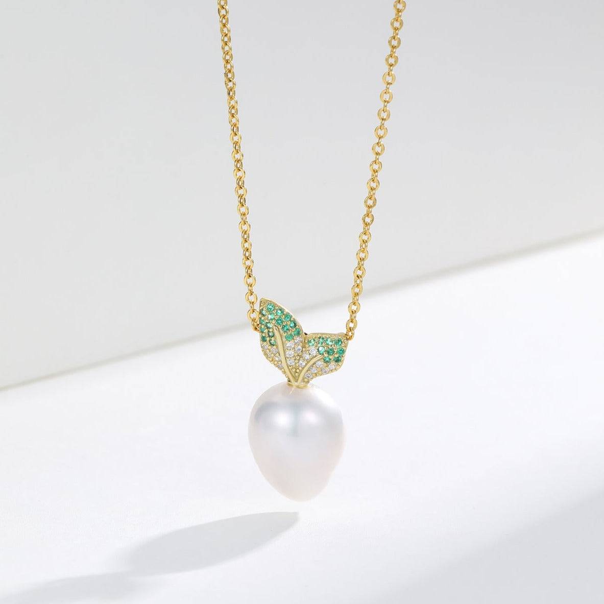 11-13mm Freshwater Baroque CZ Leaf Pendant Necklace