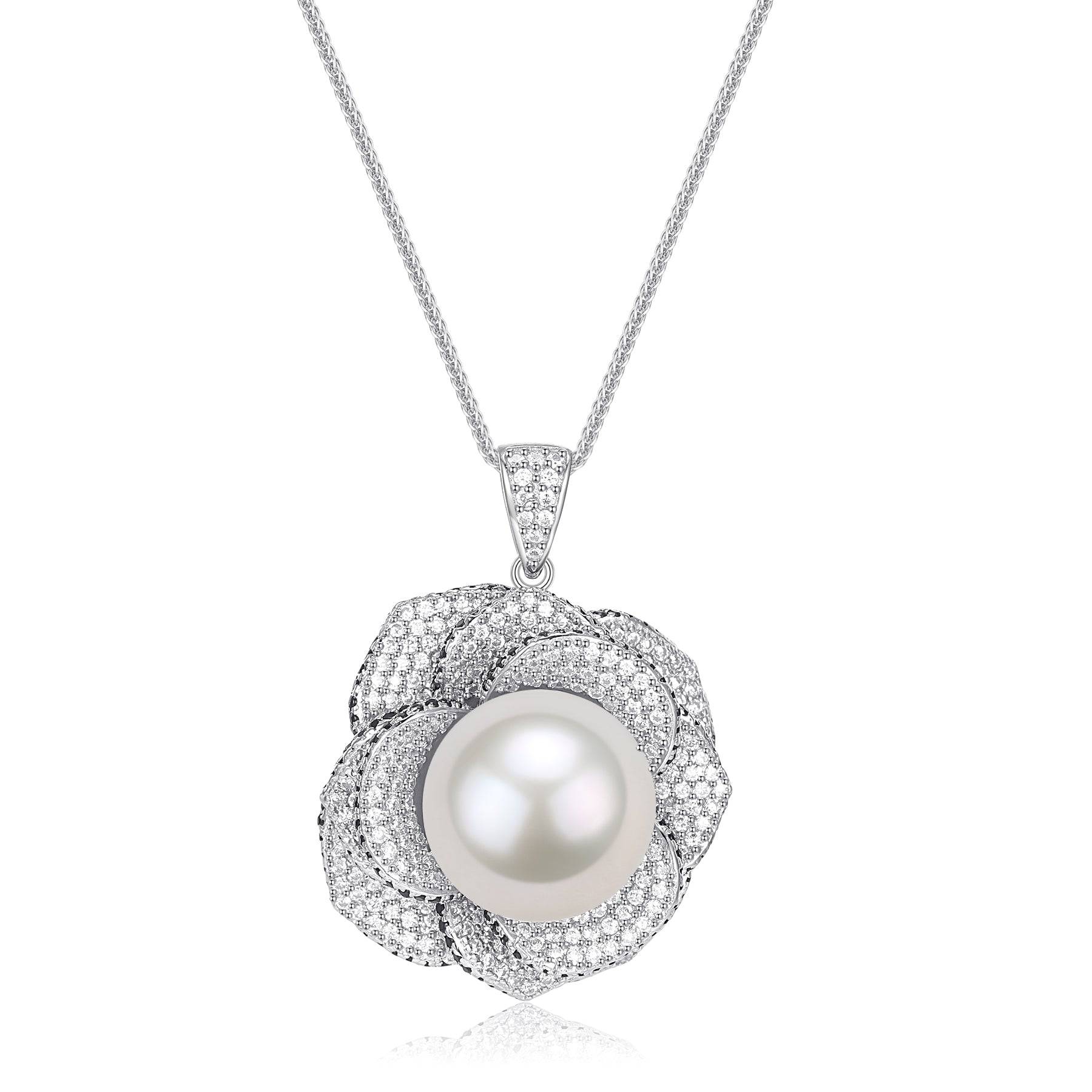 12-13mm Freshwater Pearls & Miya Floral Pendant Necklace