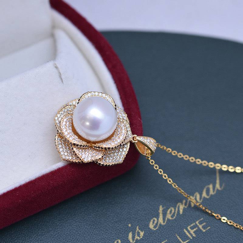 12-13mm Freshwater Pearls & Miya Floral Pendant Necklace