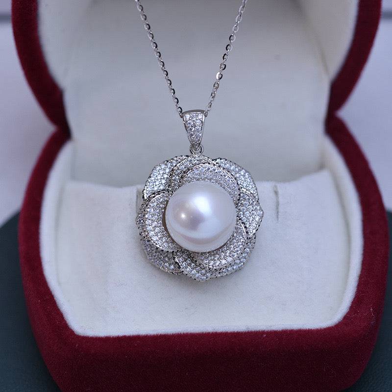 12-13mm Freshwater Pearls & Miya Floral Pendant Necklace