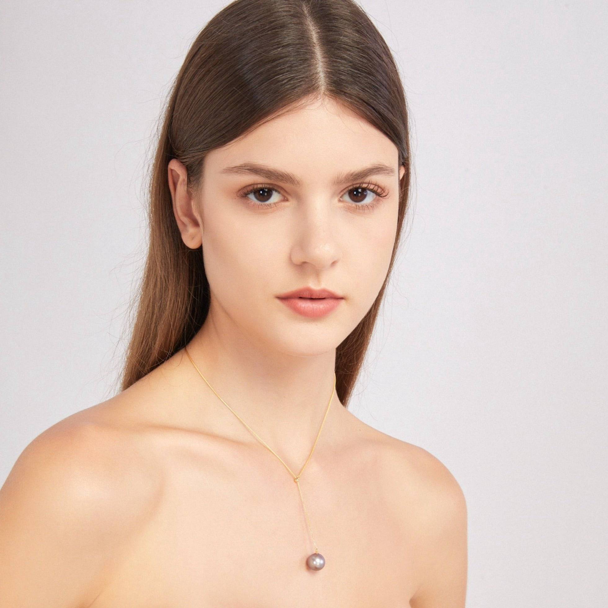 12-13mm Purple Freshwater Pearl & Y Shape Necklace