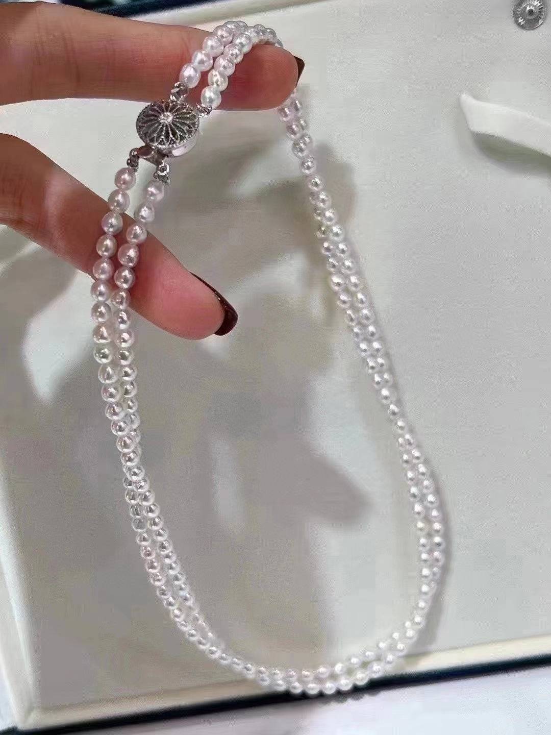 3-4mm Dainty White Freshwater Pearl Dual Strand Necklace