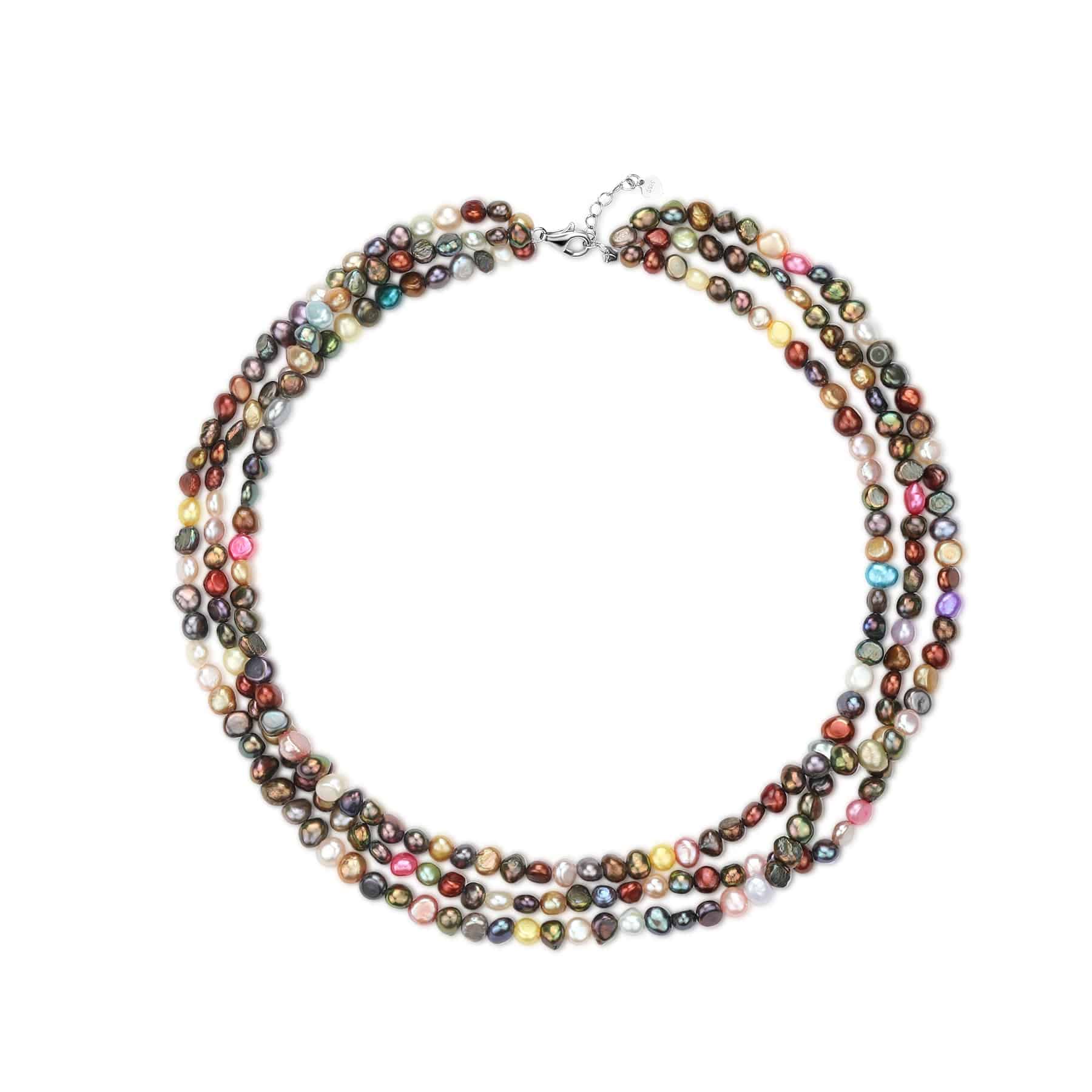 5-6mm Triple Strand Dyed Multicolour Freshwater Pearls Necklace