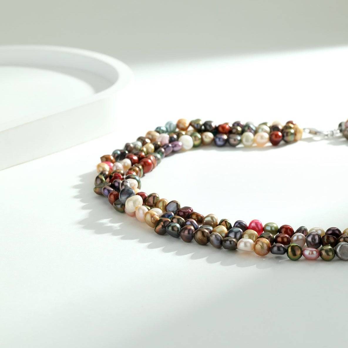 5-6mm Triple Strand Dyed Multicolour Freshwater Pearls Necklace
