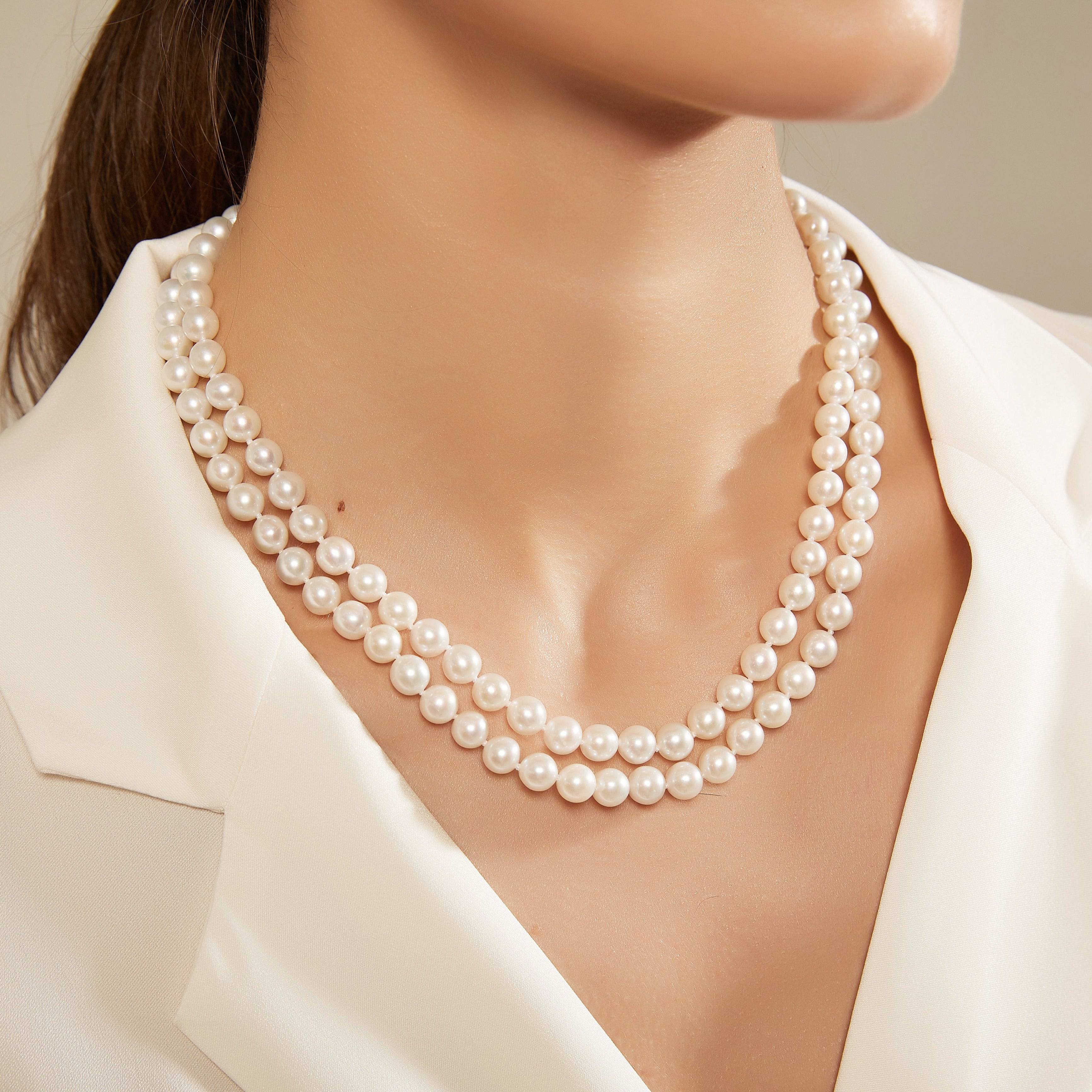 7.0-8.0mm White Freshwater Pearl Butterfly Clasp Necklace and Bracelet (Purchase individually)