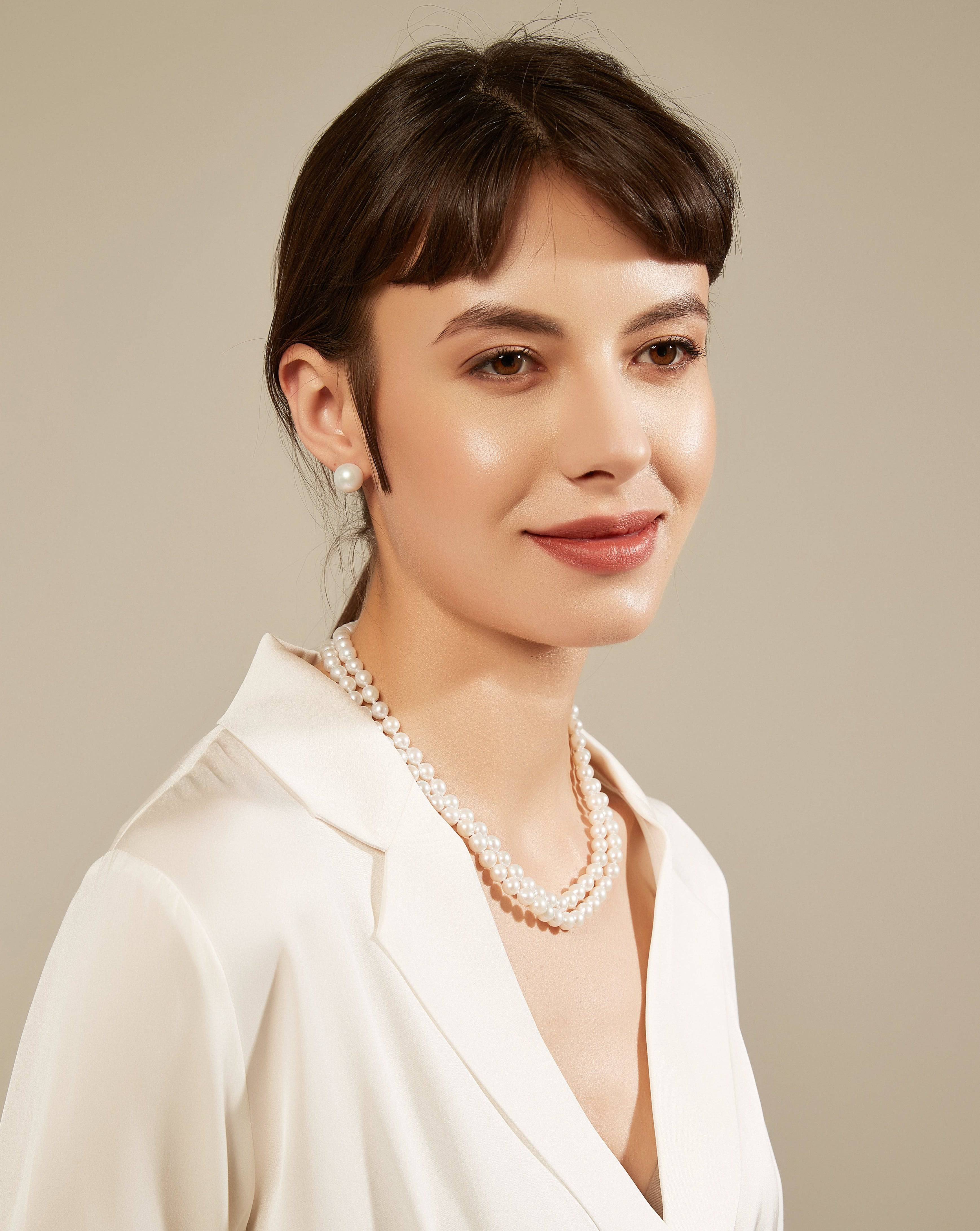 7.5-8.0mm White Freshwater Double Strand Pearl Necklace