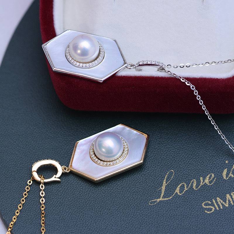 8-9mm Freshwater Pearl & Rhombus Mother Of Pearls  Necklace