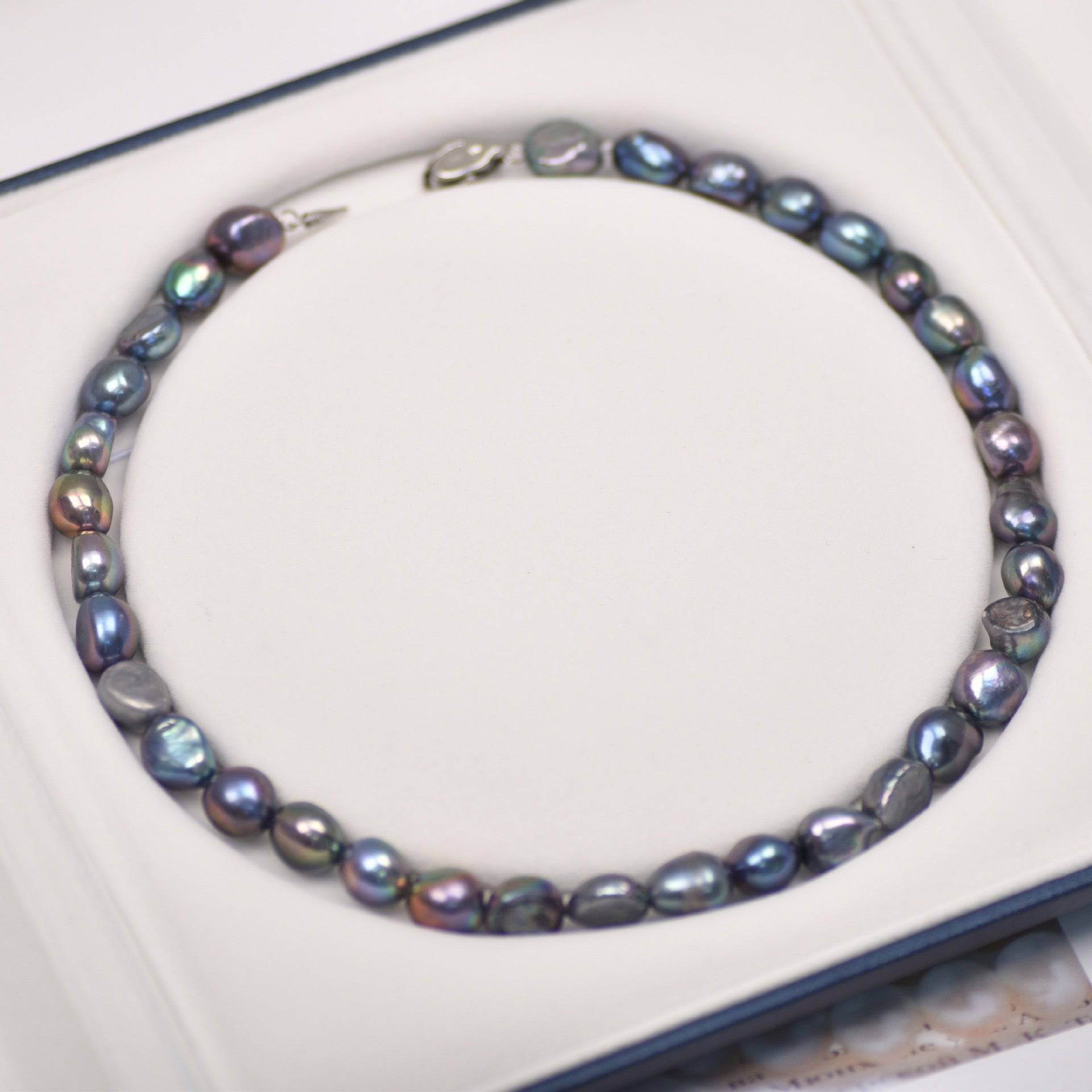 Peacock Color Baroque Freshwater Dyed Pearl Strand Necklace