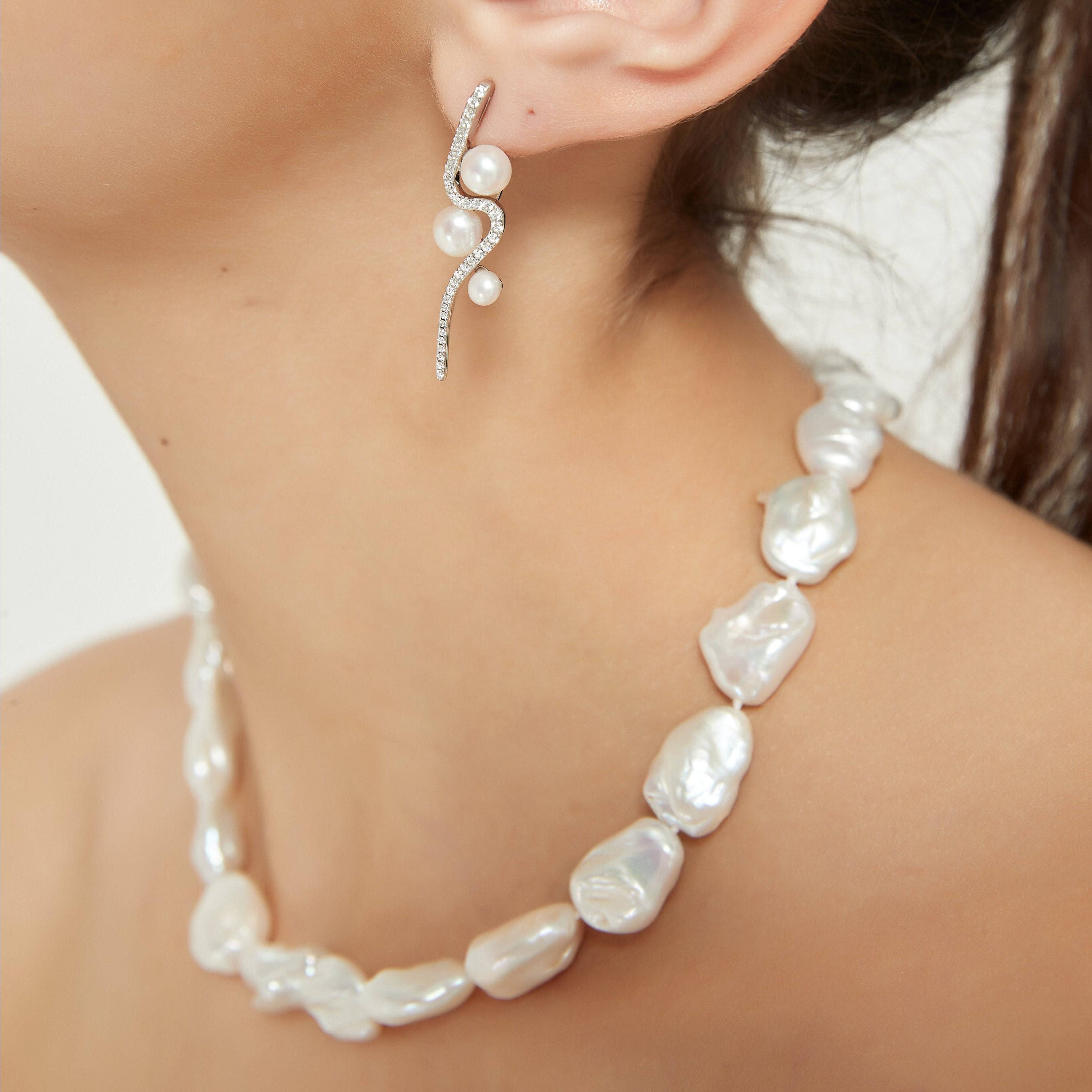 Flat Baroque Pearl Necklace with Heart-Shaped Silver Clasp