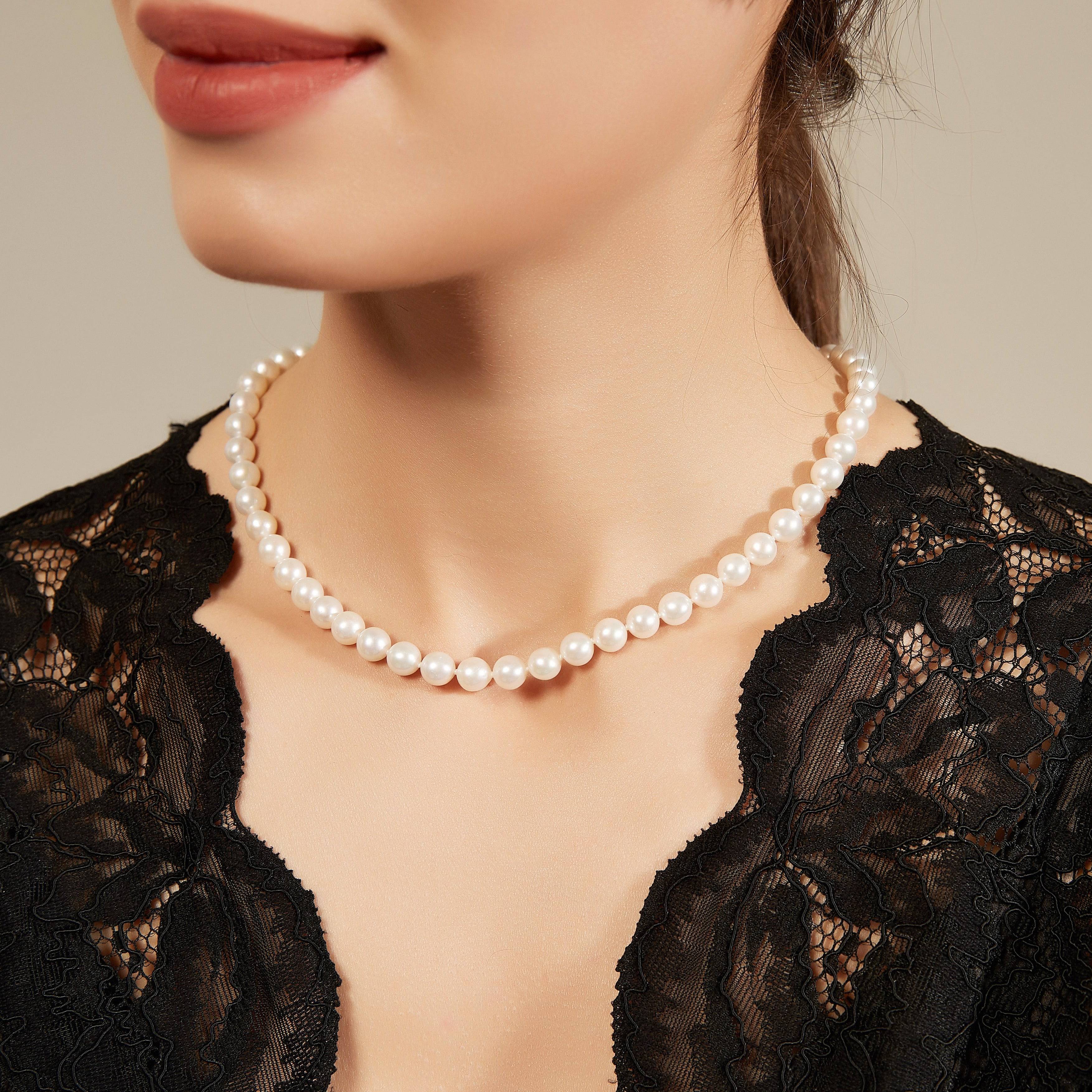 Classic 6-7mm White Round Freshwater Pearl Necklace, Sterling Silver Clasp