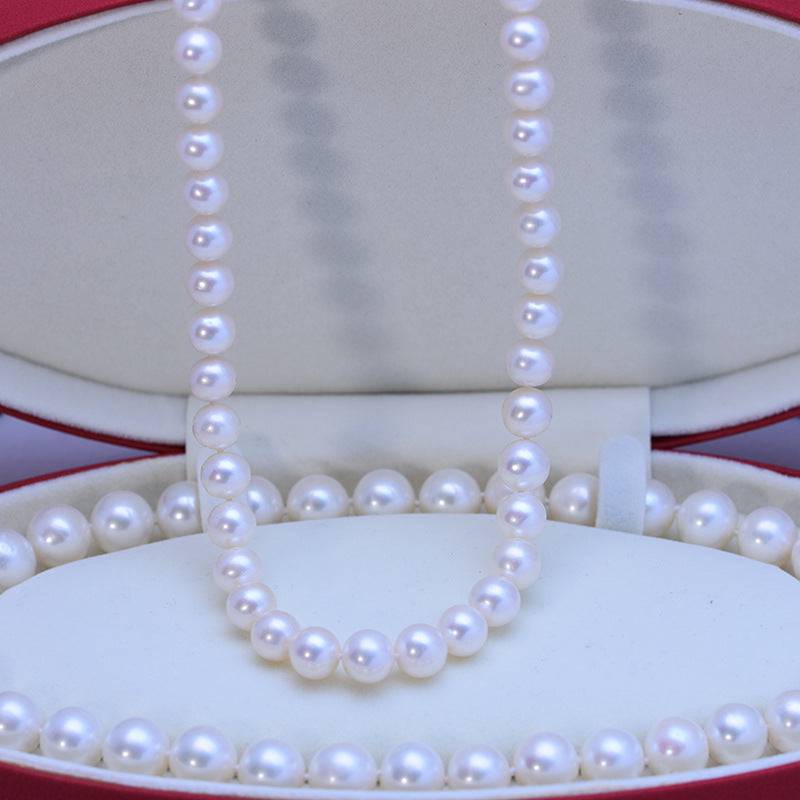 Classic White Round Freshwater Pearl Necklace, Sterling Silver Clasp